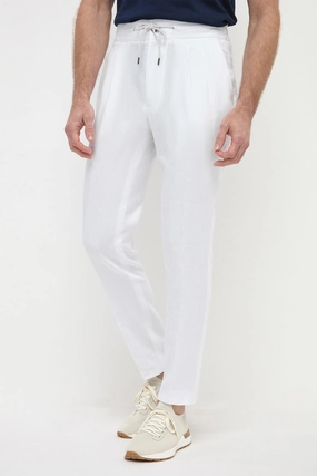 White linen Elba trousers - Made in Italy Soft Feel Quick Adjust Fit
