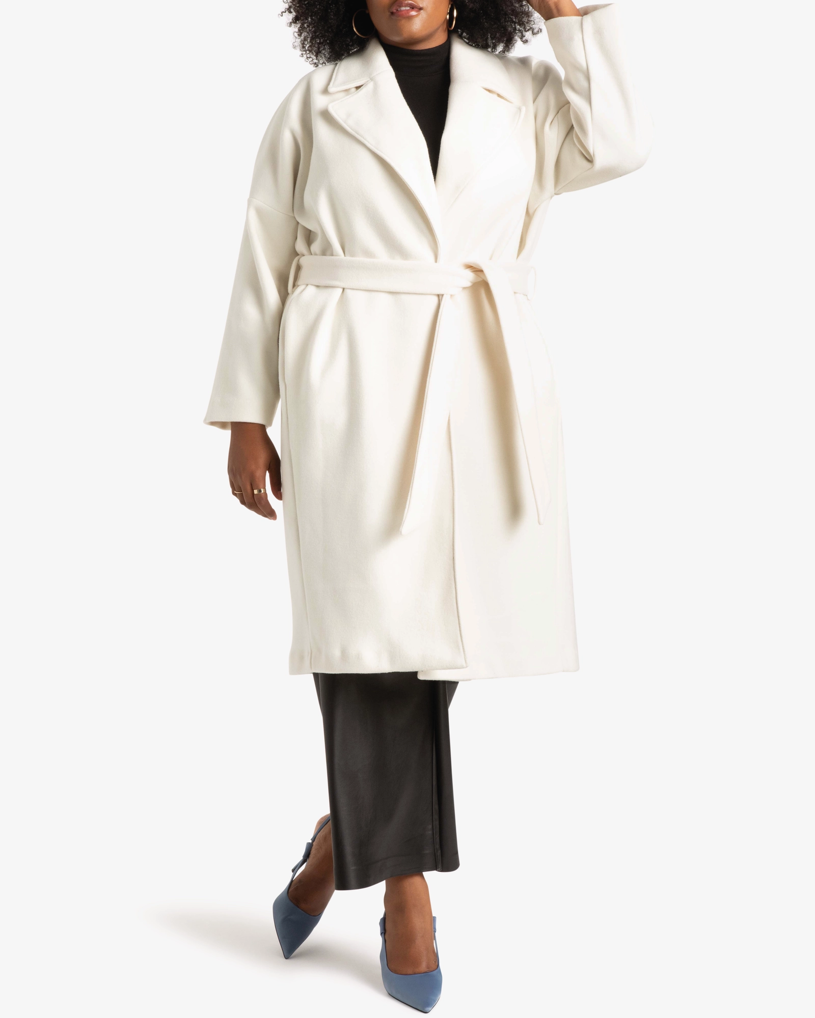 V-Neck Lory Relaxed Fit Wrap Work Coat | Ivory