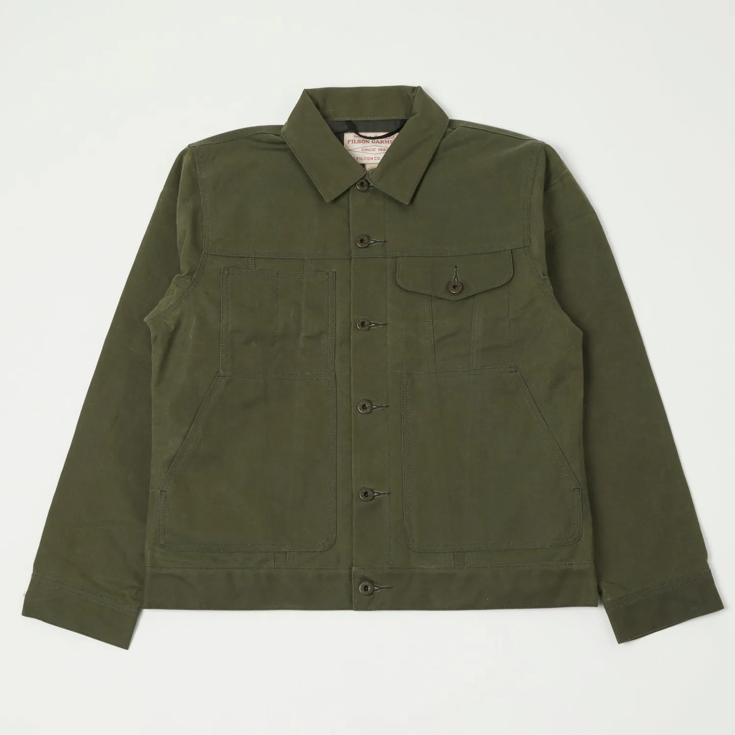 Draft Block Zippered Closures Filson Tin Cloth Short Lined Cruiser Jacket - Military Green