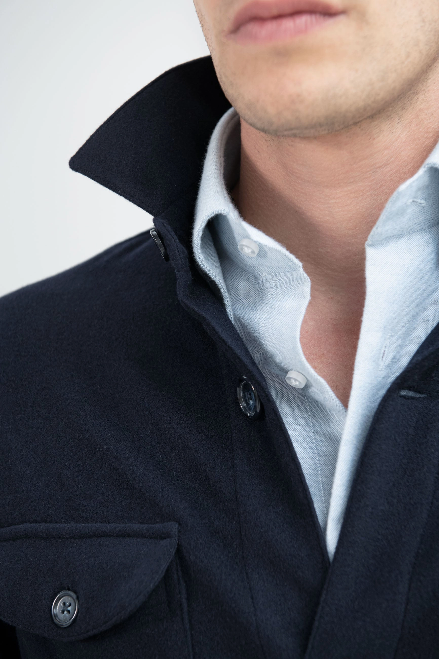 Chill Weather Blue Safari Jacket flannel Super 180s ?C Made in Italy