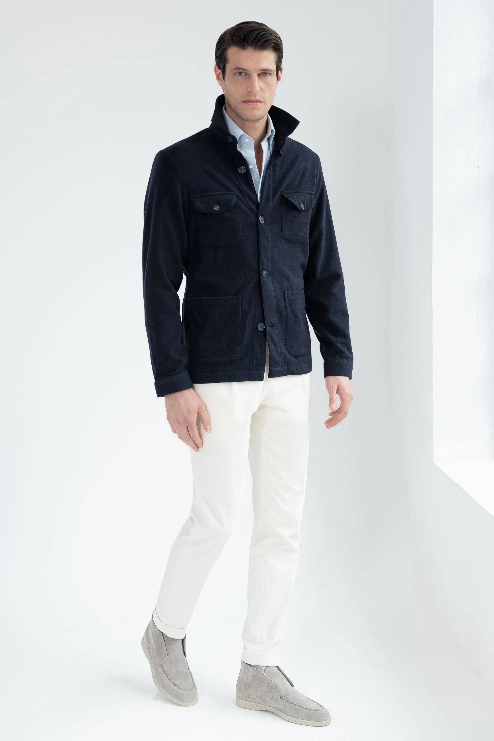 gym - goers Blue Safari Jacket flannel Super 180s ?C Made in Italy