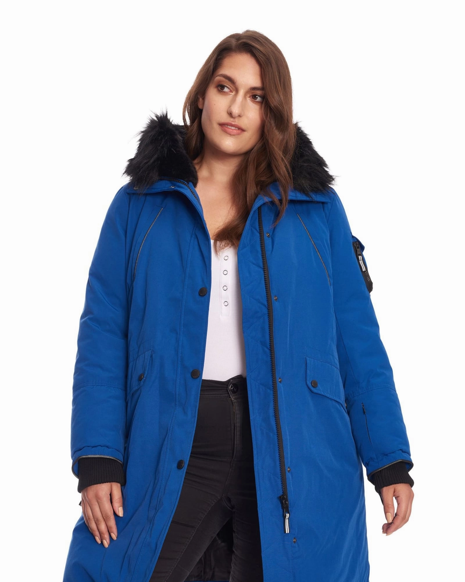 LAURENTIAN | Vegan Down Recycled Long Parka Winter With Faux Fur Hood | Cobalt Fashion Vibe Sleek Design