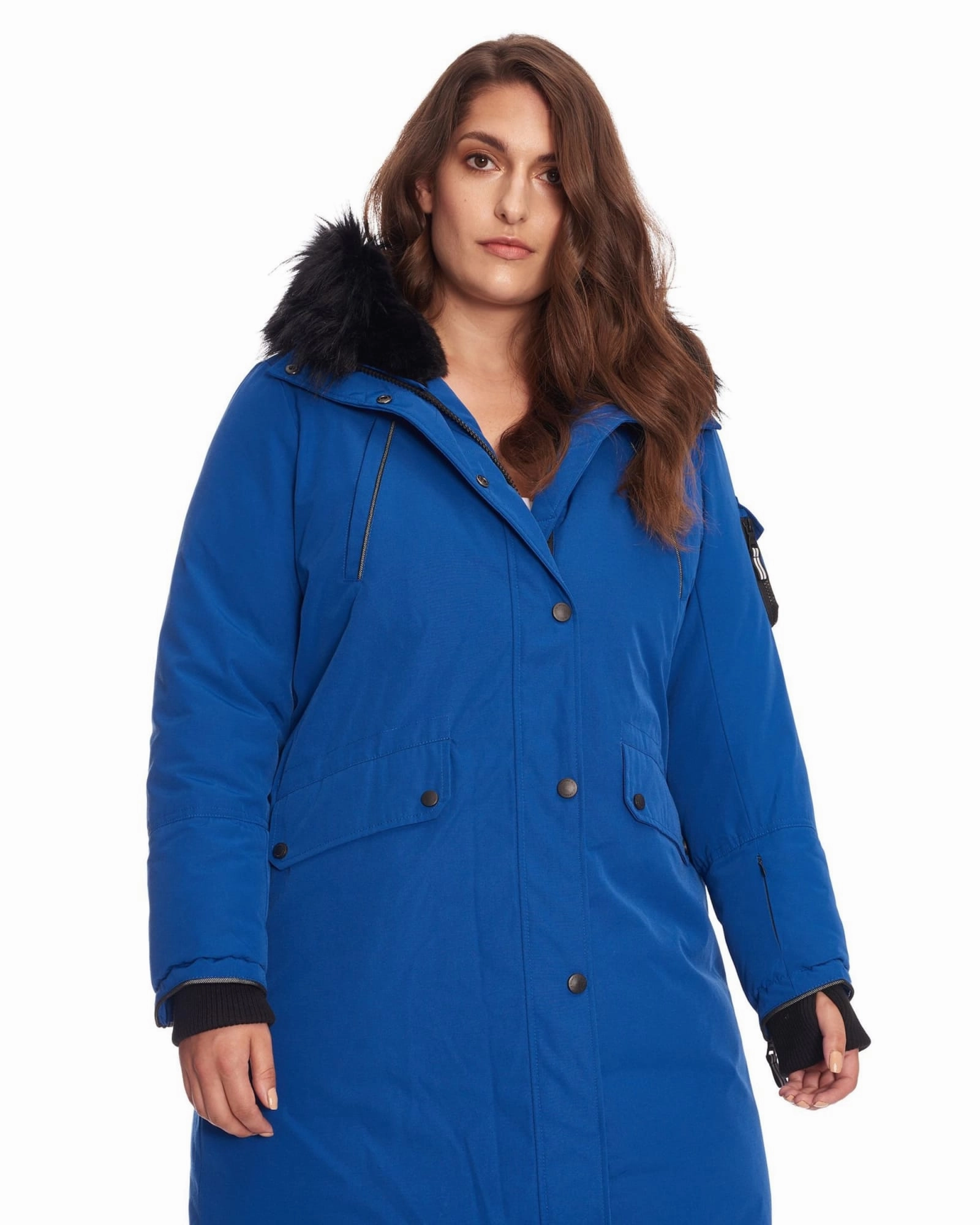 Strategy LAURENTIAN | Vegan Down Recycled Long Parka Winter With Faux Fur Hood | Cobalt