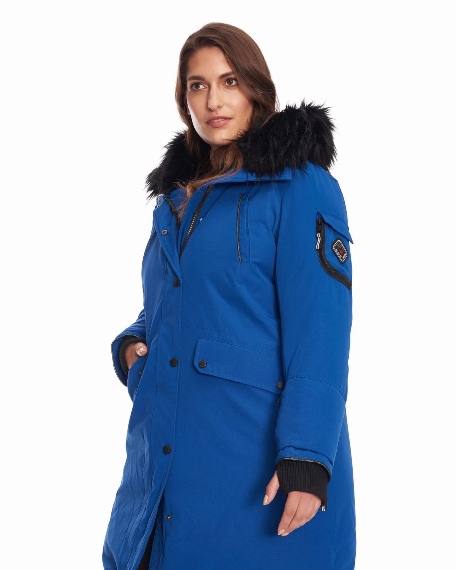 Thank LAURENTIAN | Vegan Down Recycled Long Parka Winter With Faux Fur Hood | Cobalt