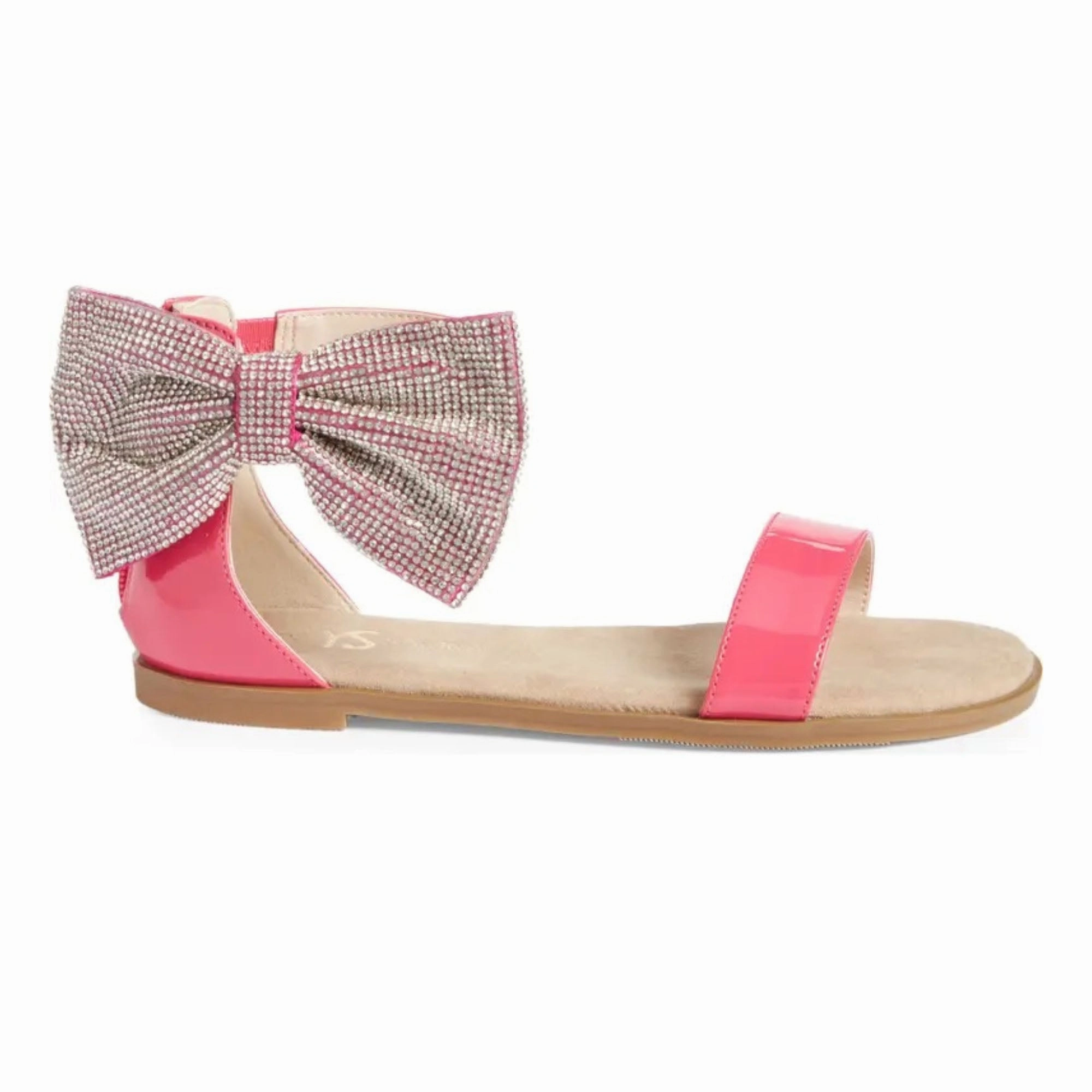 High-Comfort Fit Miss Cambelle Crystal Bow Sandal in Hot Pink Patent - Kids