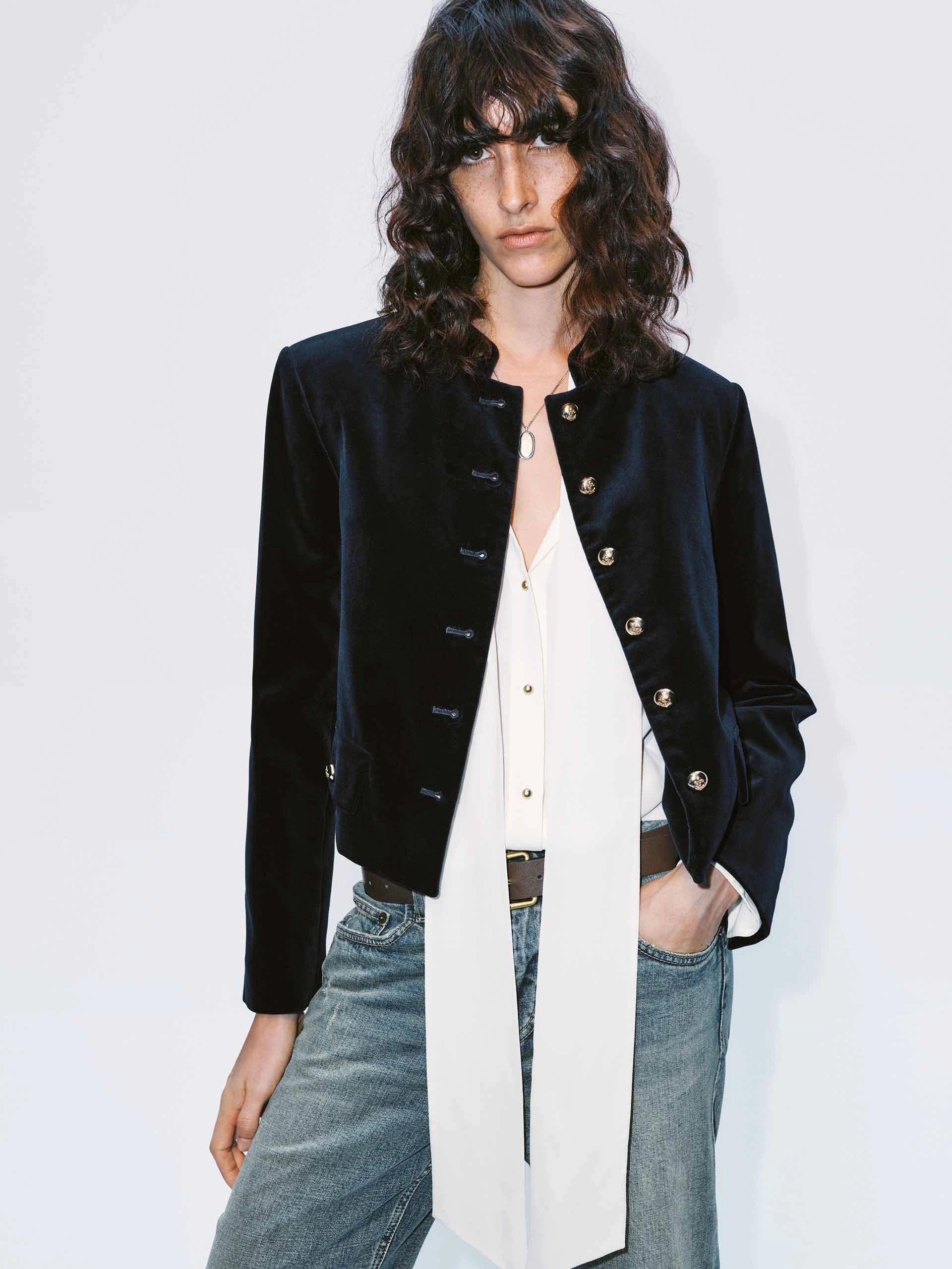 Mock Collar Velvet Jacket Soft Texture
