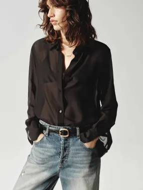 Black Silk Sheer Shirt Tagless label Relaxed Fit