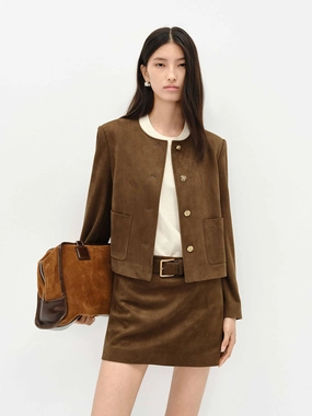 HiddenPockets Anti Slip Cuffs Suede Collarless Jacket