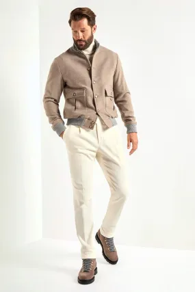 Beige Super 180's wool flannel bomber jacket ?C Made in Italy Layered Drape Thermal regulation
