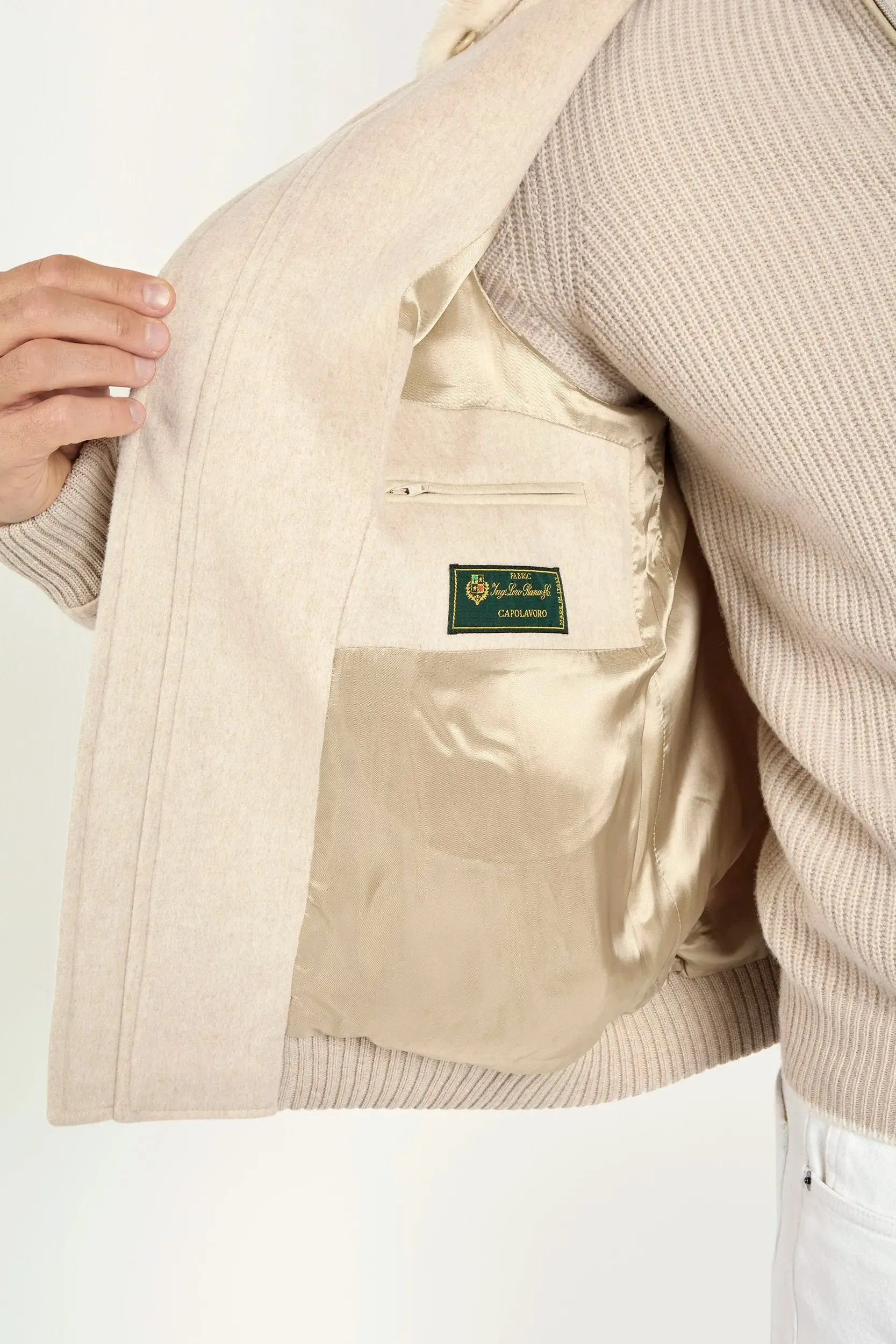 Sand bomber with removable mink collar ?C Made in Italy Elasticized Waist Sport Fit