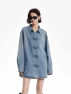 High-Quality Material Cocktail Party Loose Fit Denim Shirt
