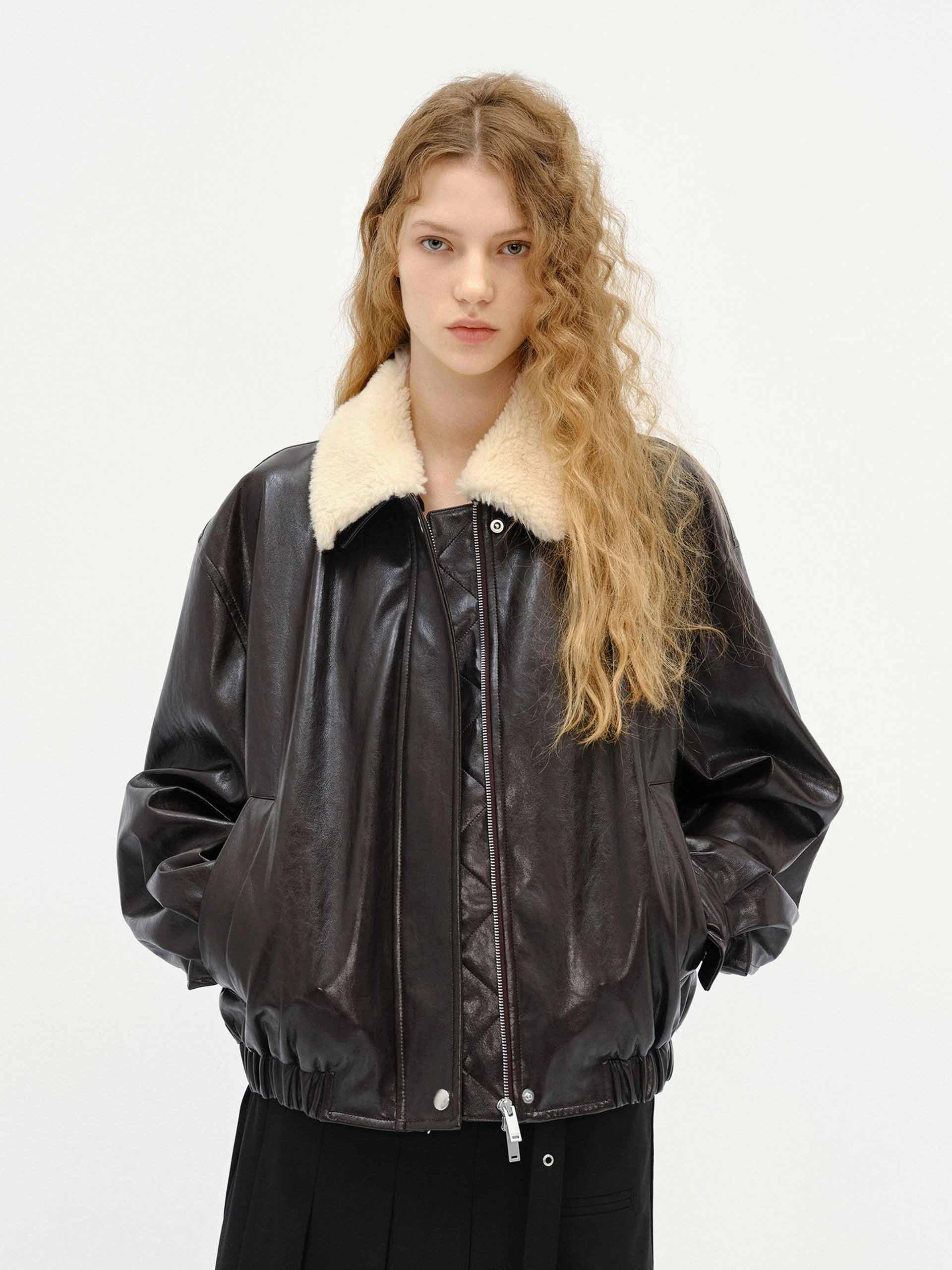 Fur Collar Leather Coat Fray Resistant Edges