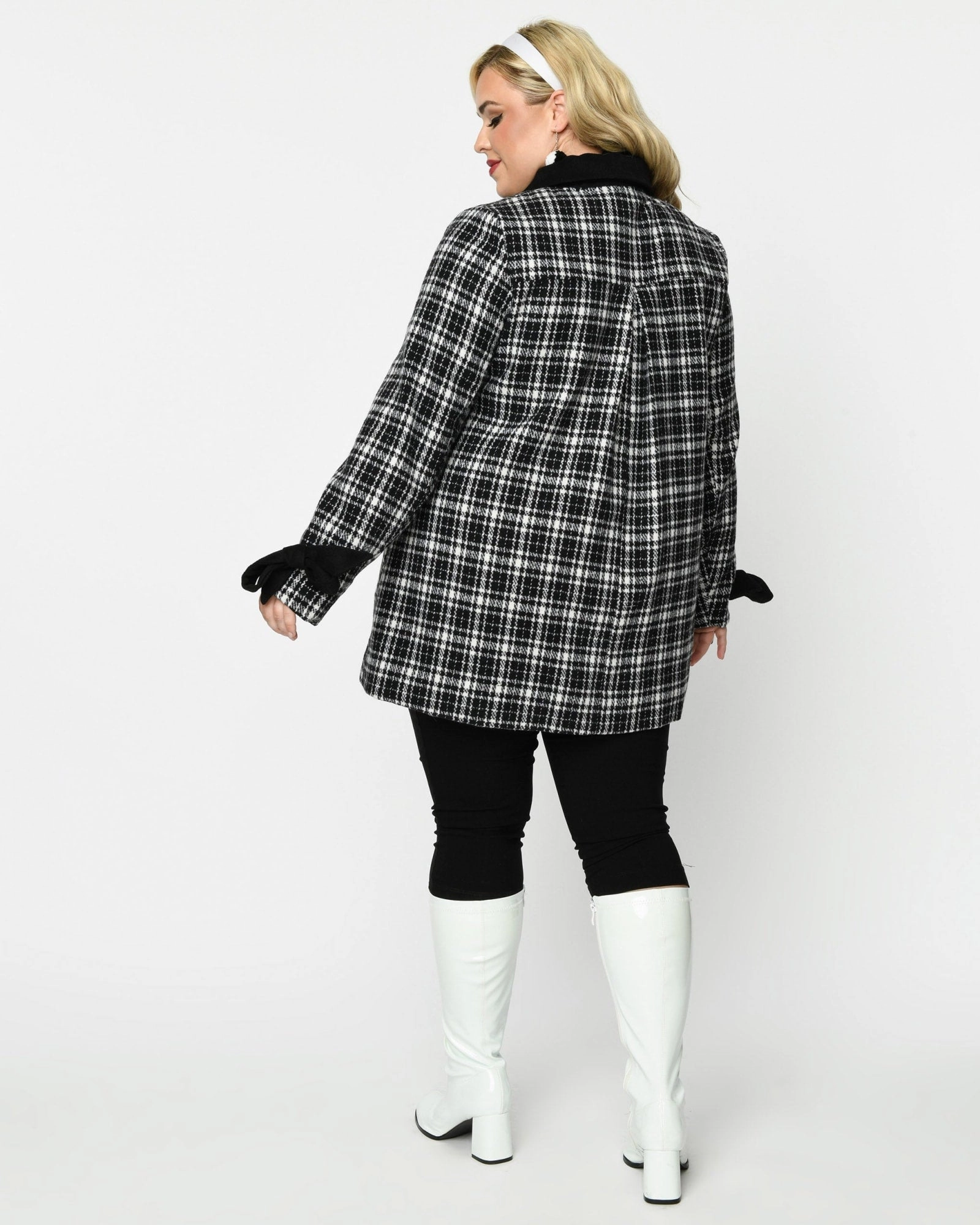 Smak Parlour Black & White Plaid Bows Topper Coat | Black & White Plaid Bows Functional Outerwear Bandana