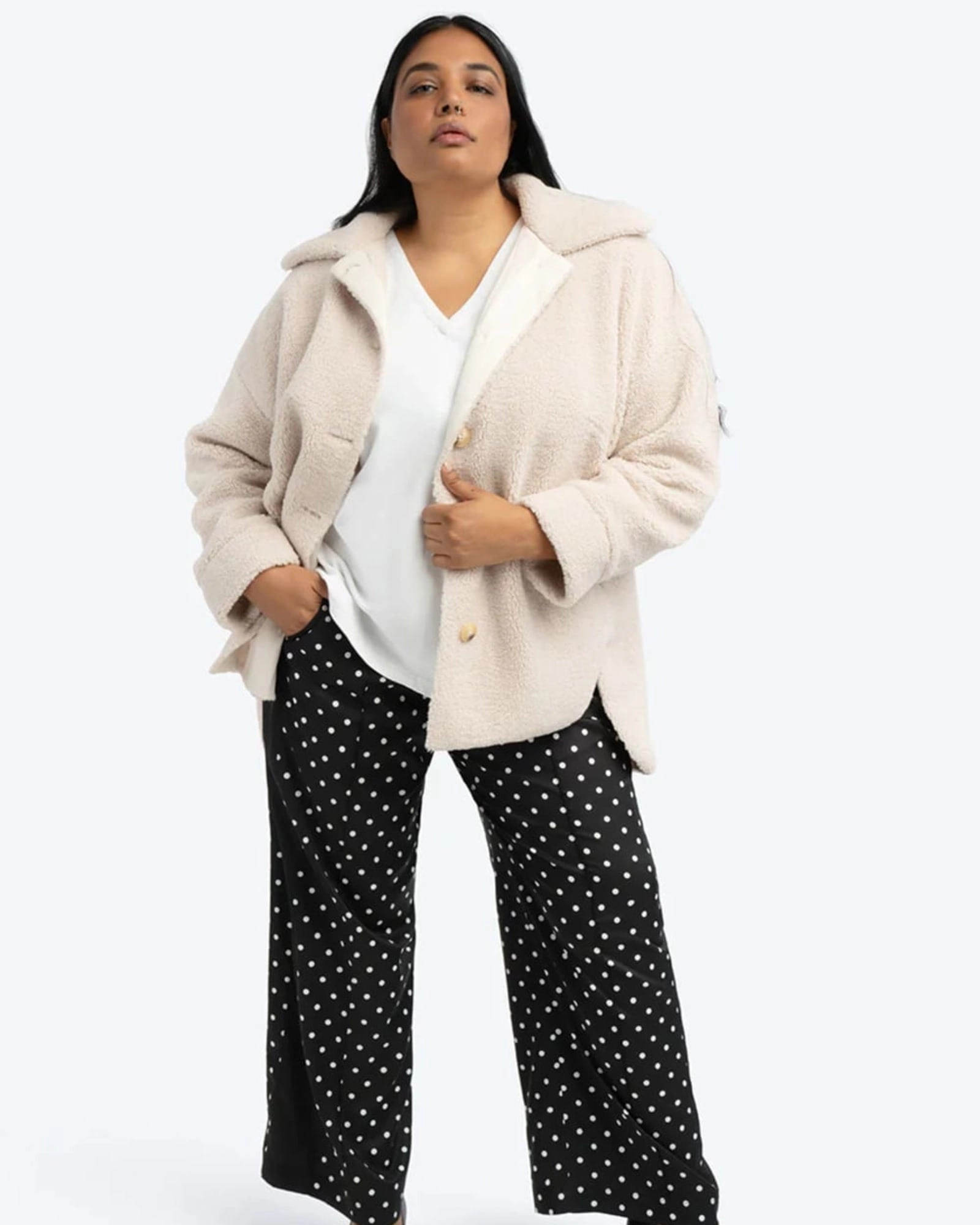 Reflective Safety Details Jog TEDDY BEAR SHIRT JACKET | Cloud