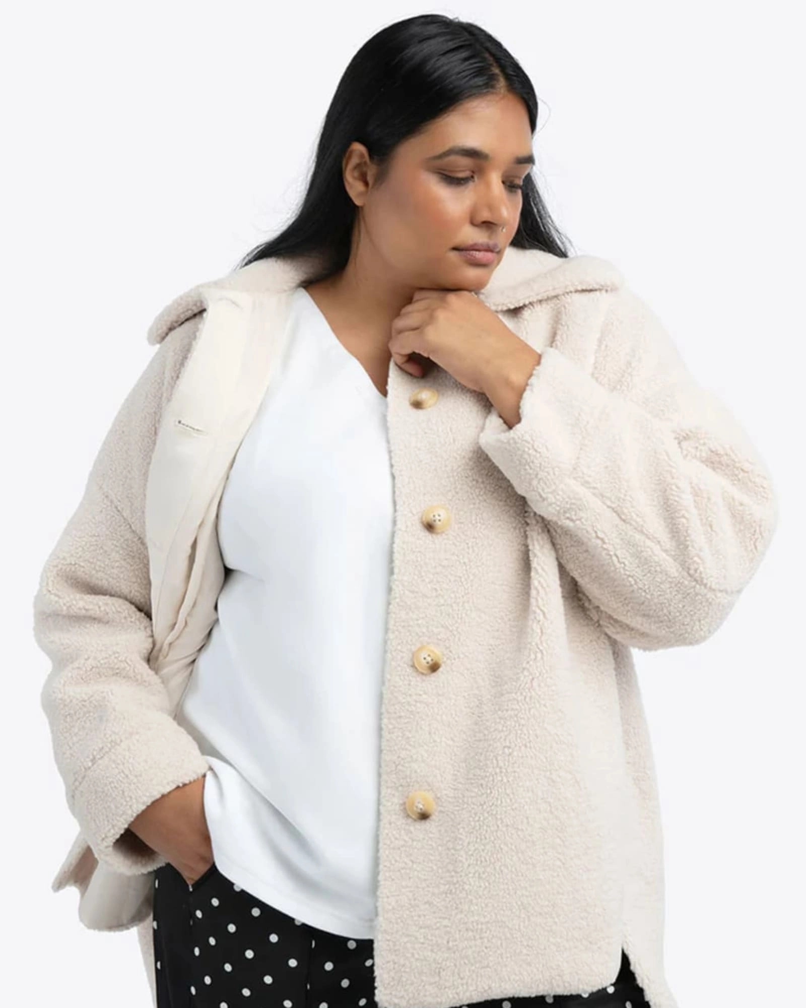 brand - new Water Repellent Finish TEDDY BEAR SHIRT JACKET | Cloud