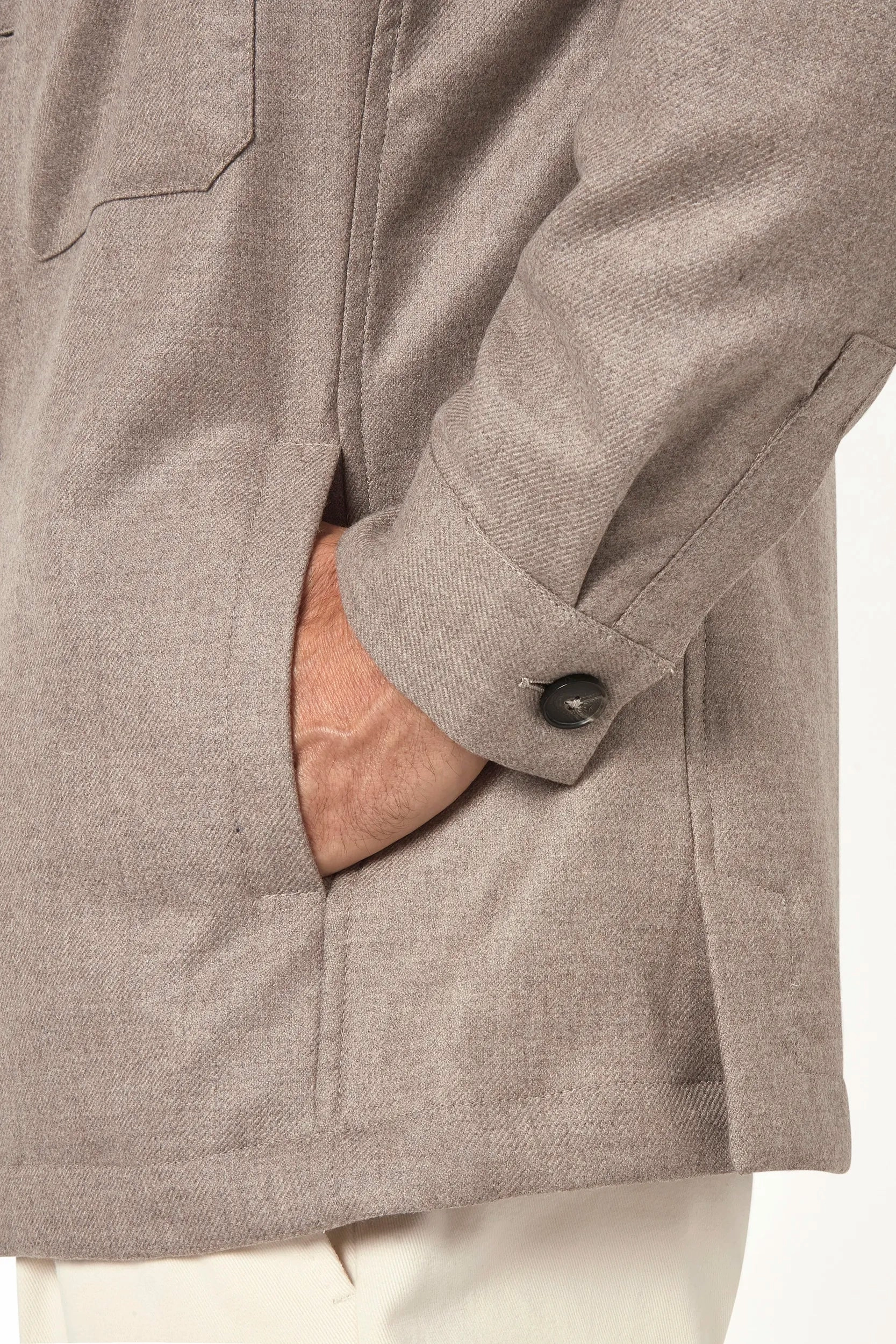 Taupe wool and cashmere shirt jacket  - Made in Italy Art Exhibition Eco Friendly Textile