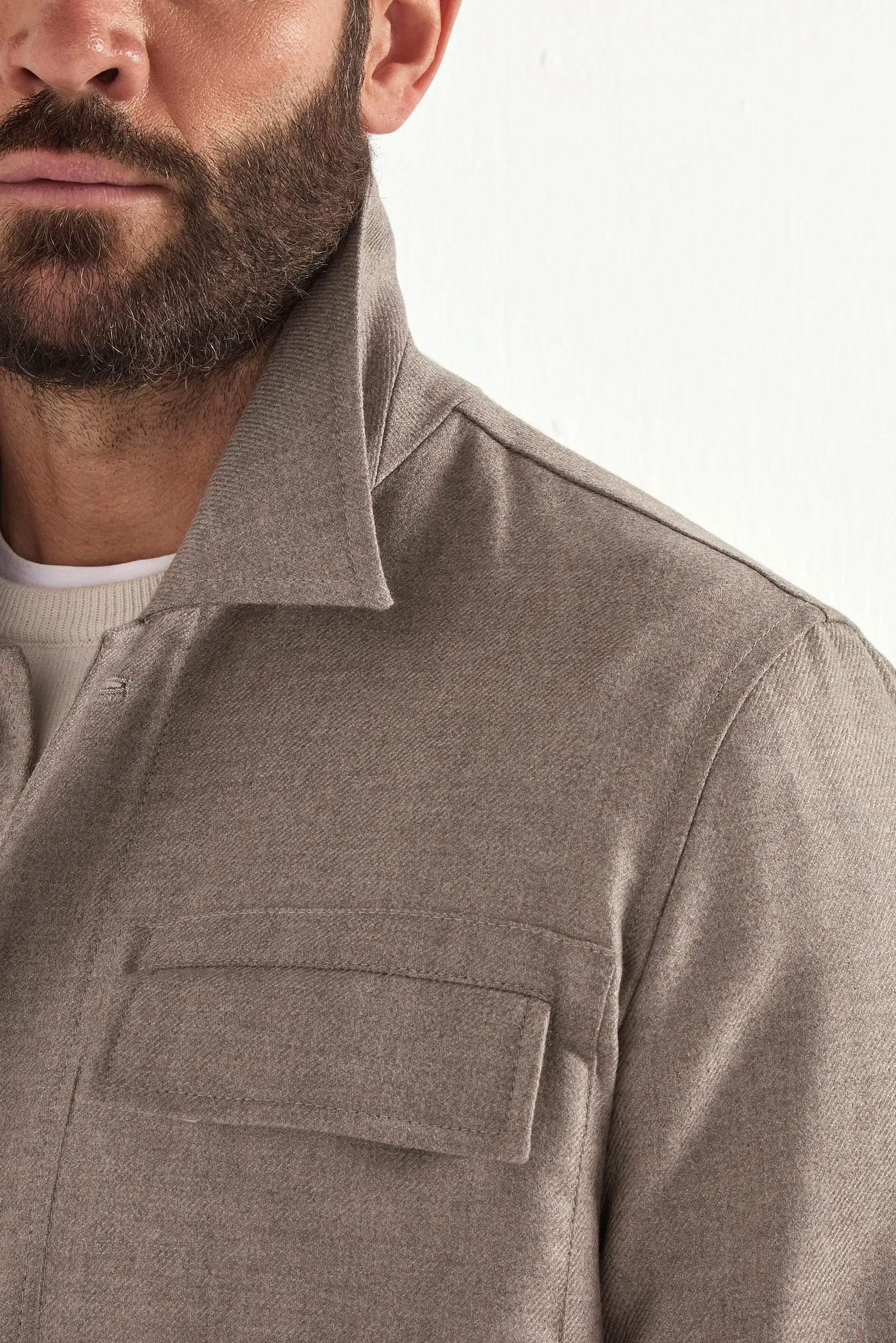 Stage Rain Ready Taupe wool and cashmere shirt jacket  - Made in Italy