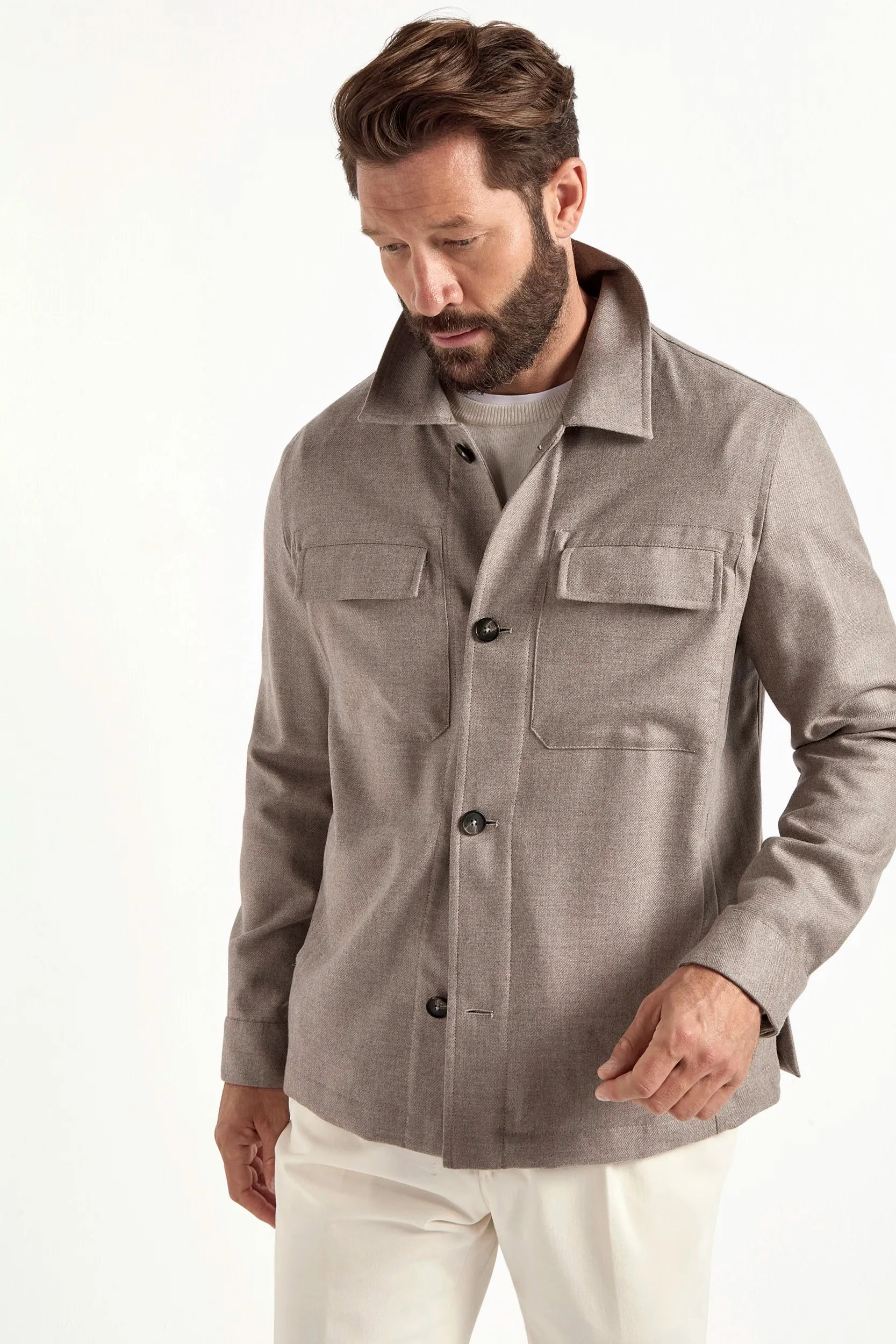 Cold Shield Merchandise Taupe wool and cashmere shirt jacket  - Made in Italy