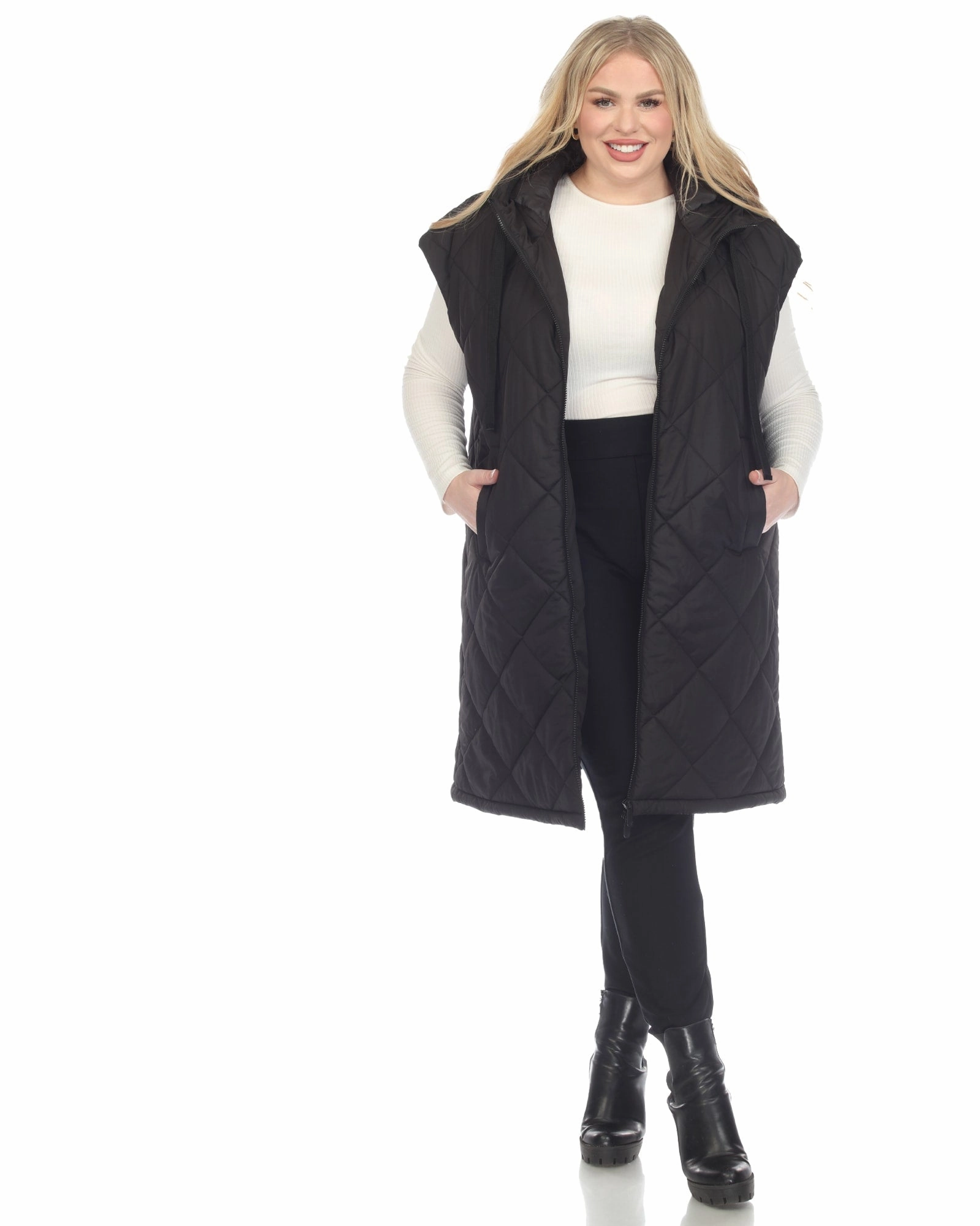 Water resistant coating special - occasion wear Women's Diamond Quilted Hooded Puffer Vest | Black