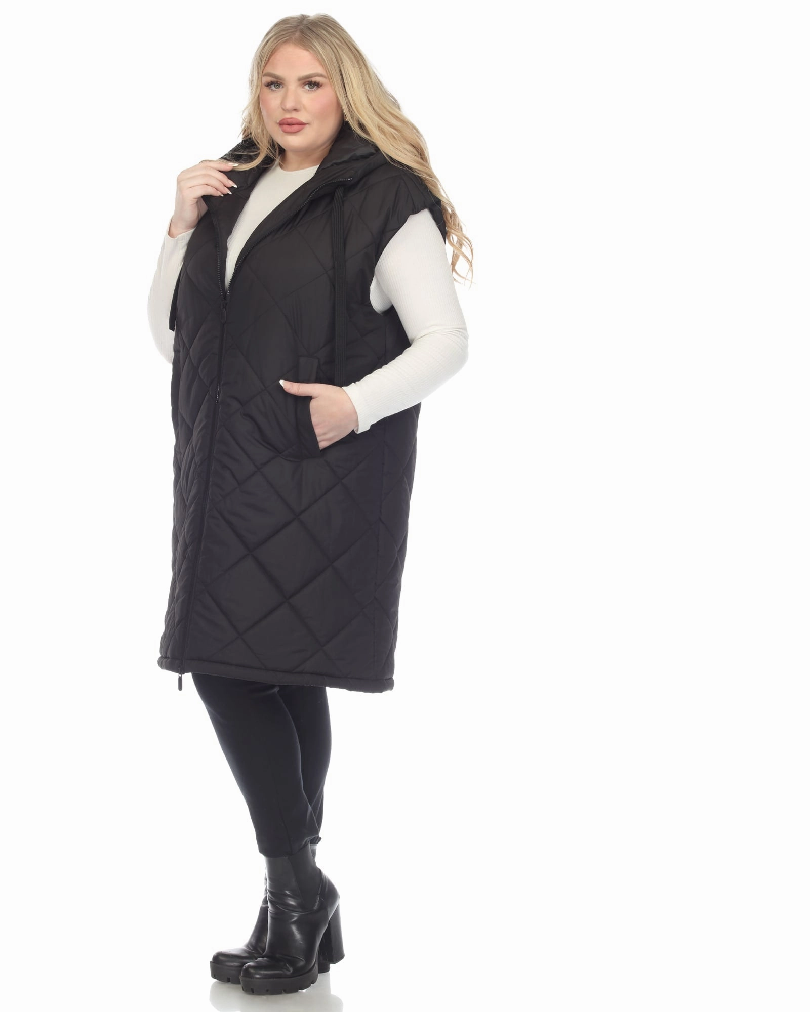 Windblocker Protection Timeless Comfort Women's Diamond Quilted Hooded Puffer Vest | Black