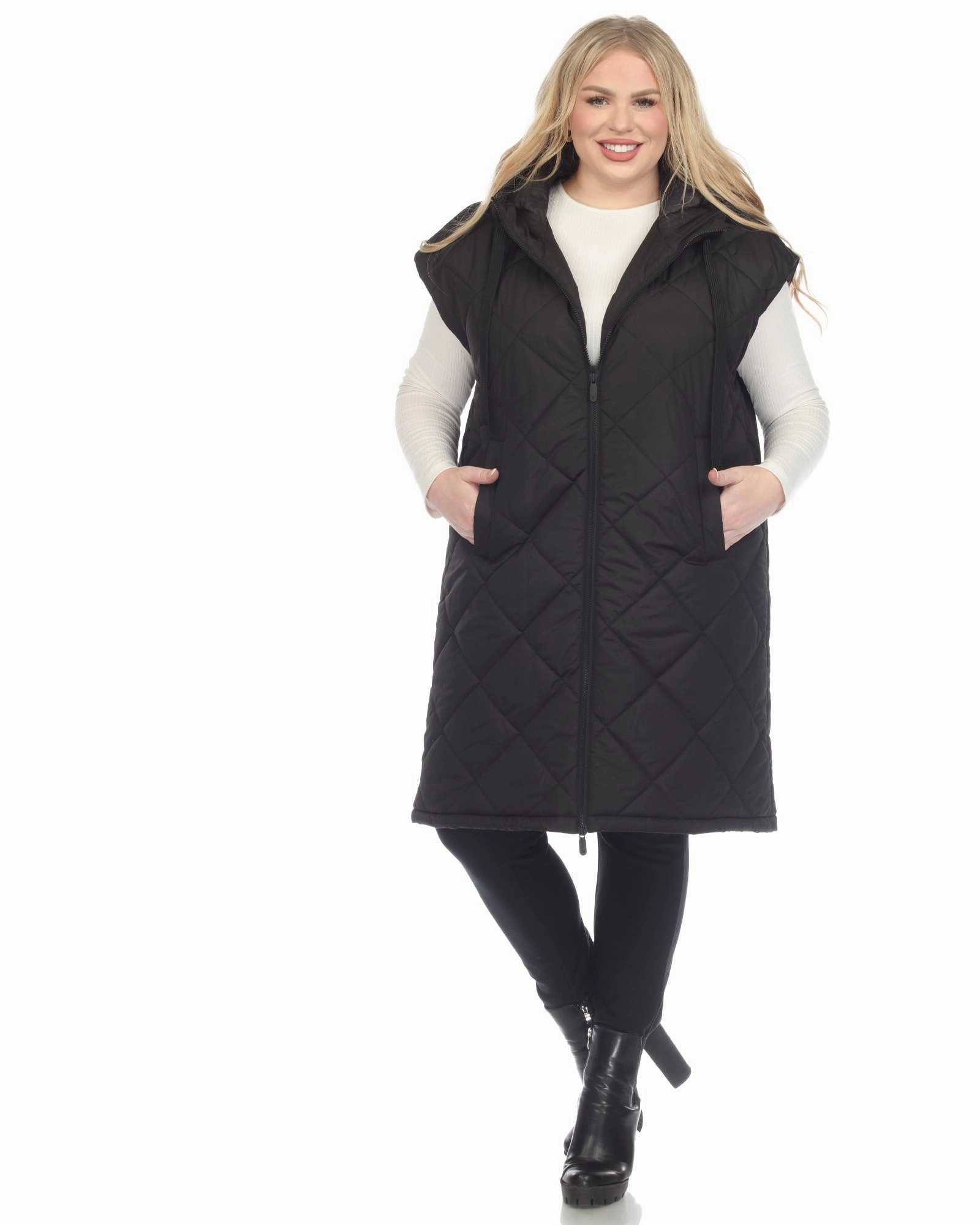 slim Women's Diamond Quilted Hooded Puffer Vest | Black