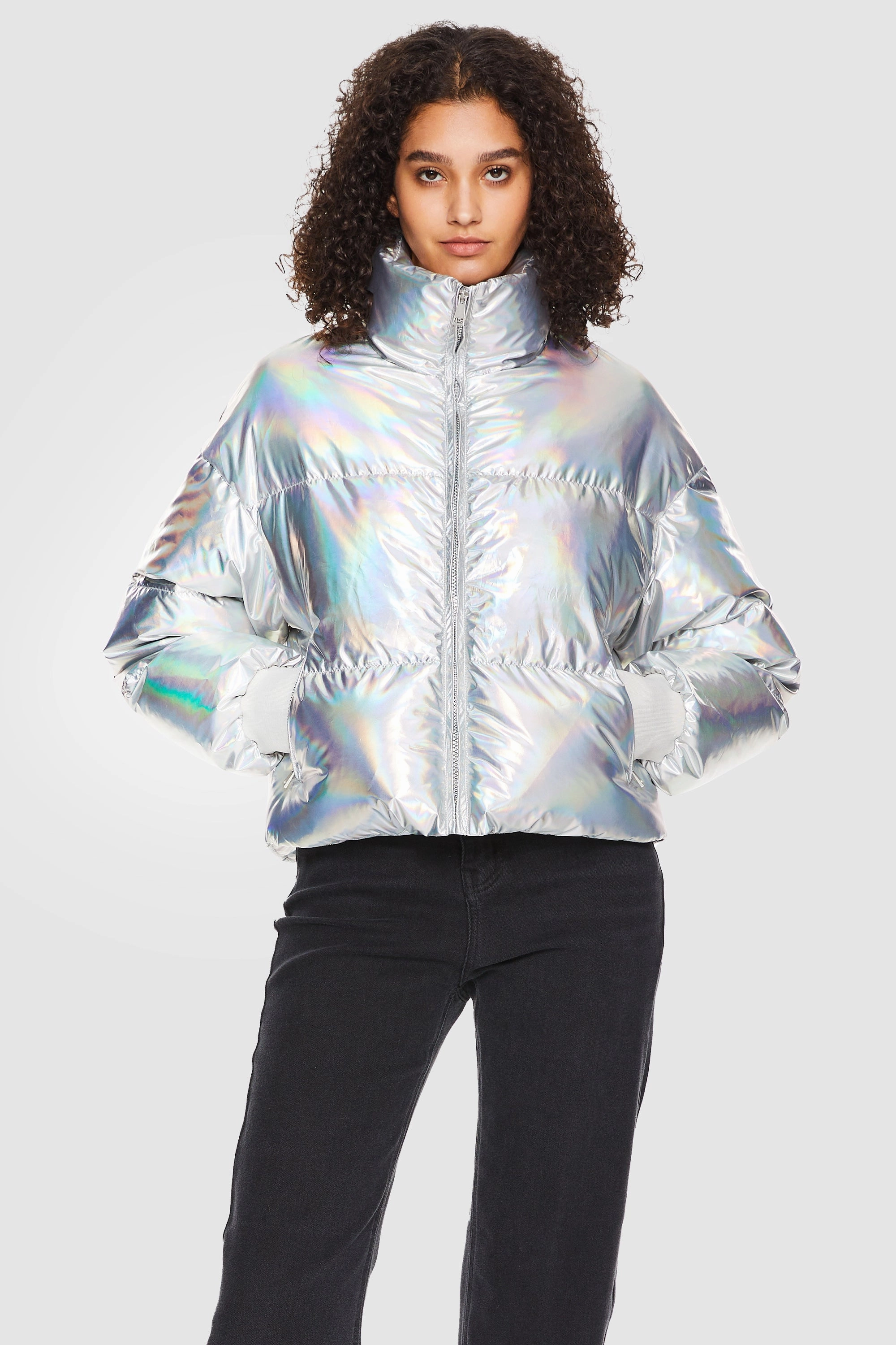 Puff-O? Cosmos Chrome Cropped Down Puffer Stormproof Zipper Neutral Tones Look