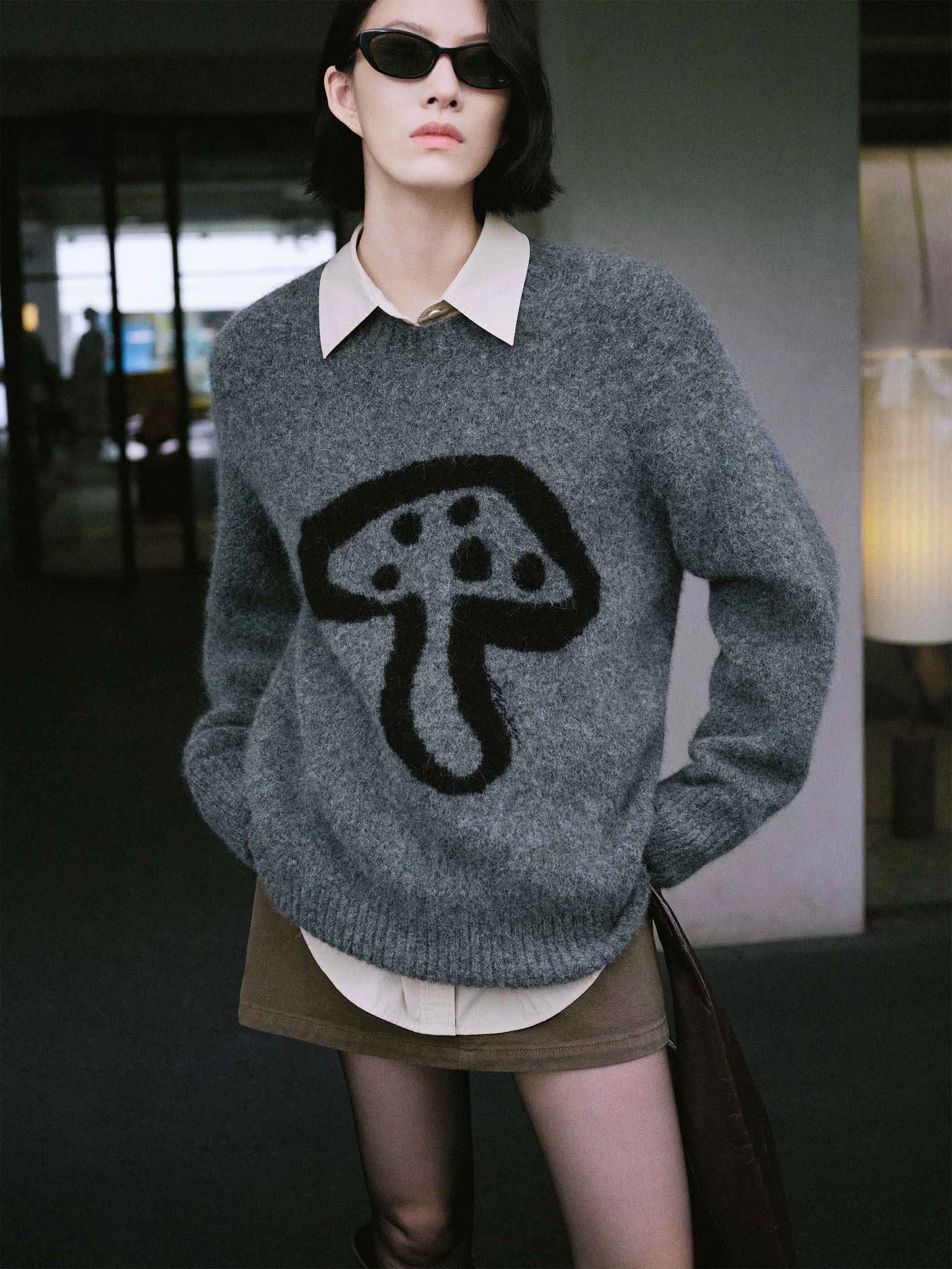 Ultimate Layer Mushroom Pattern Loose Sweater