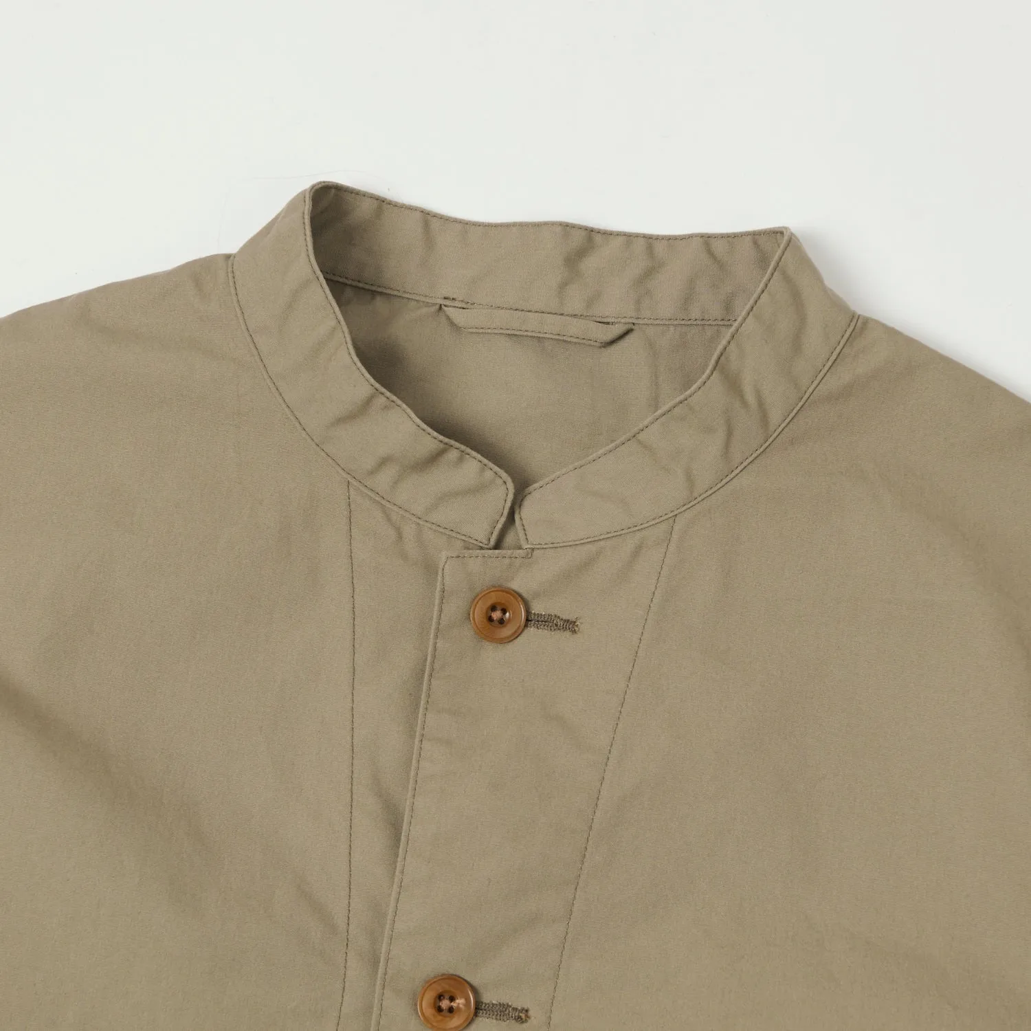 Nanamica Band Collar Shirt Jacket - Taupe Tear Resistant Material