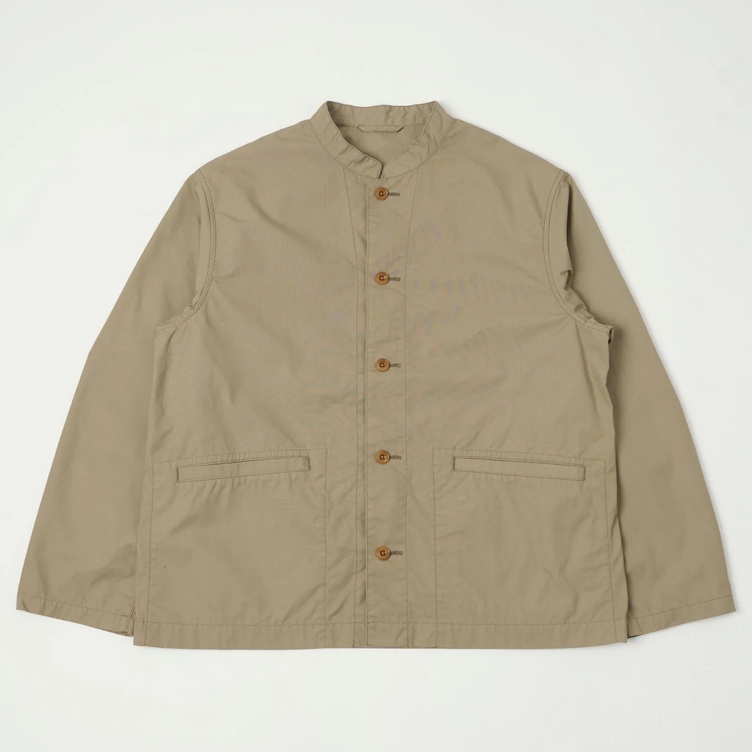 Nanamica Band Collar Shirt Jacket - Taupe Concealed Zippers