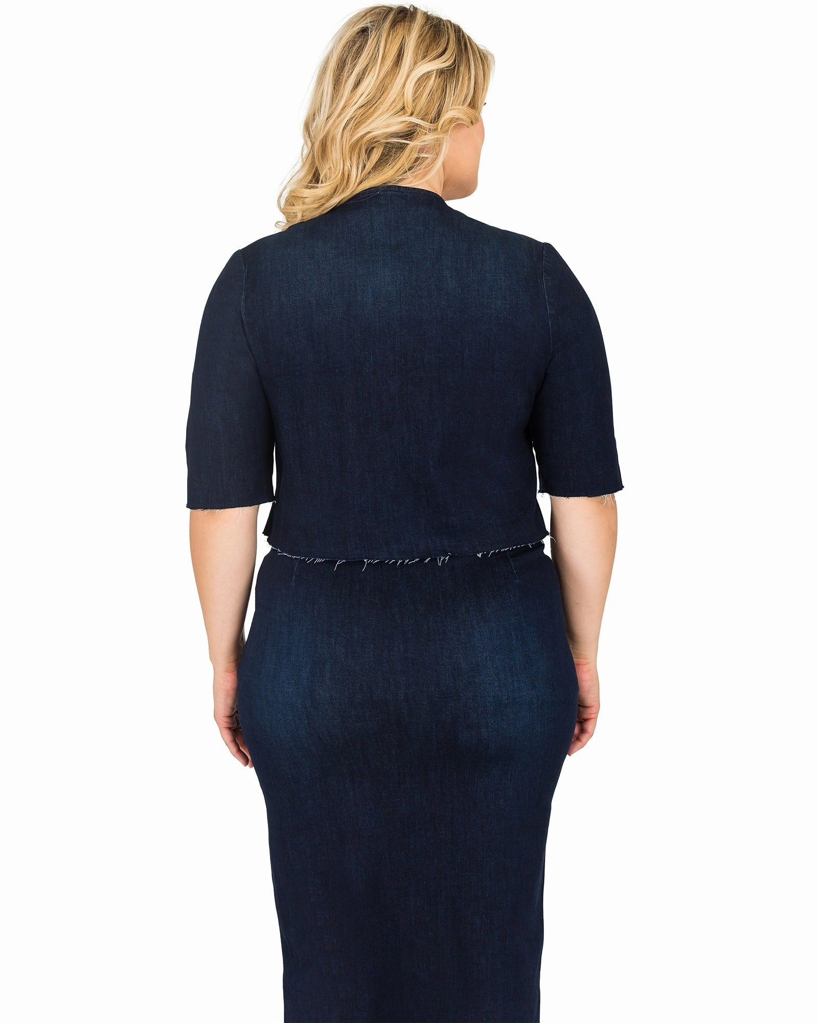 Nancy Cropped Collarless Jean Jacket | Blue Portray Party use