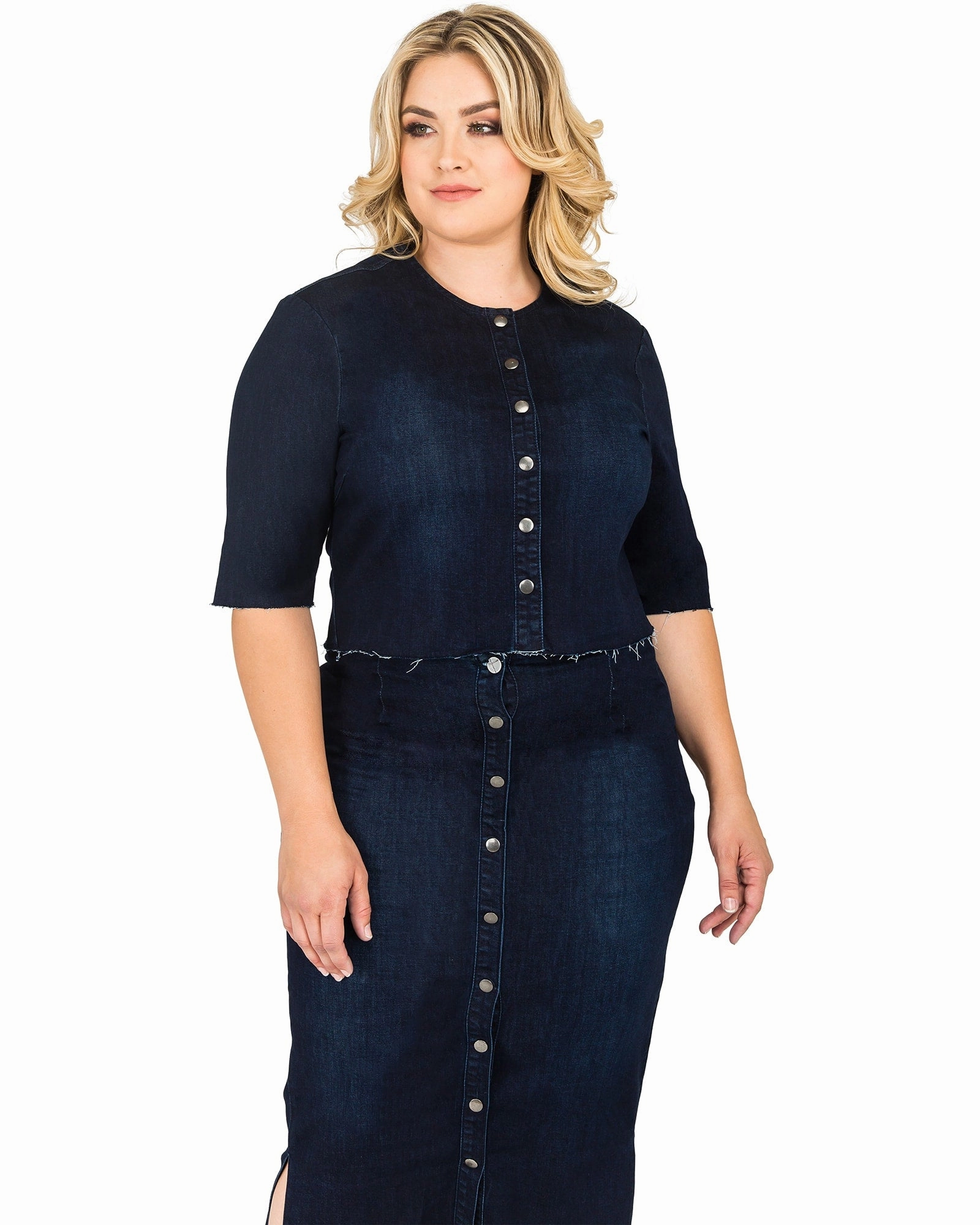 TearResistant Ripstop Nylon Abrasion Resistant Fabric Nancy Cropped Collarless Jean Jacket | Blue