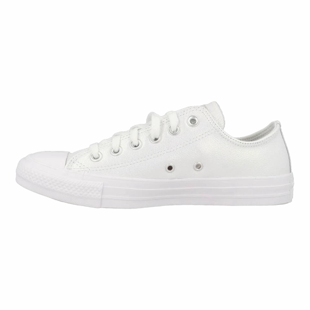 Converse Chuck Taylor All Star OX Kids' White Leather Shiny Sneakers Ergonomic Heel Support