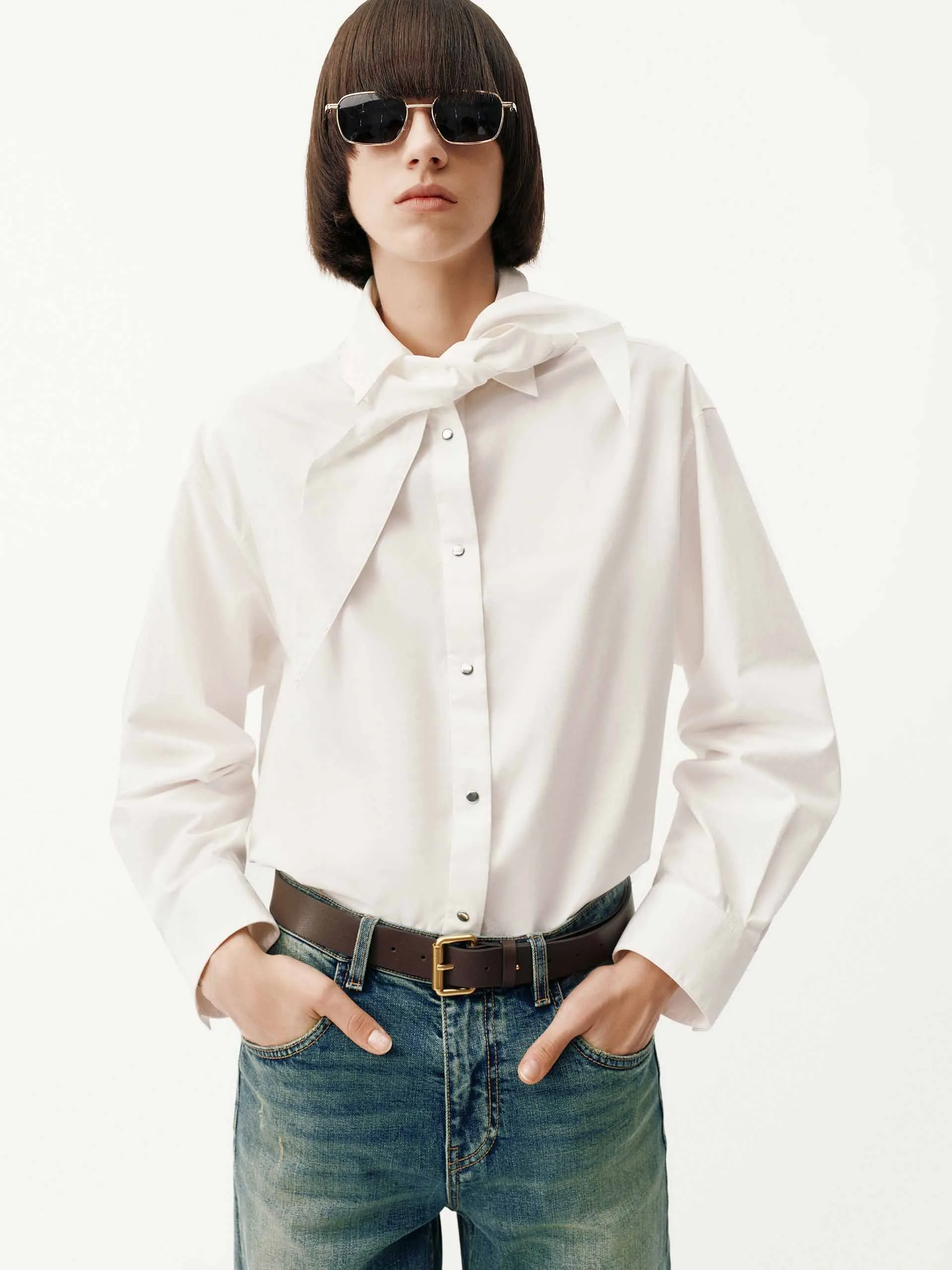 Necktie Detail Cotton Shirt Essential Piece
