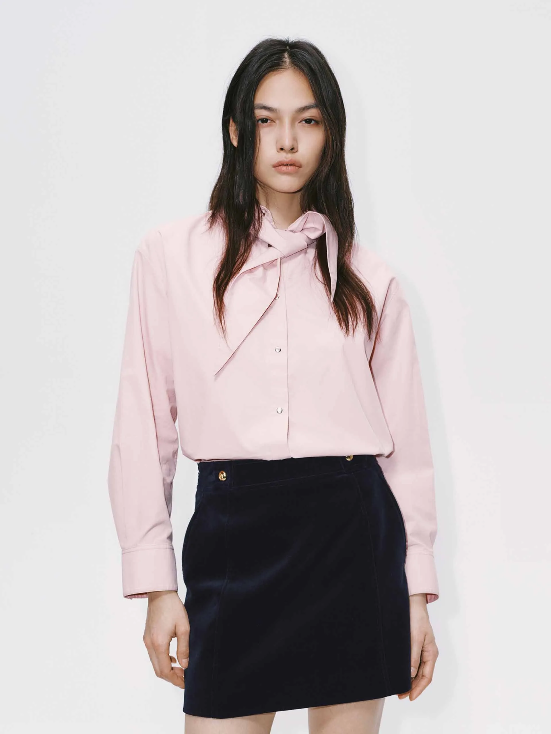 Layered Design Necktie Detail Cotton Shirt