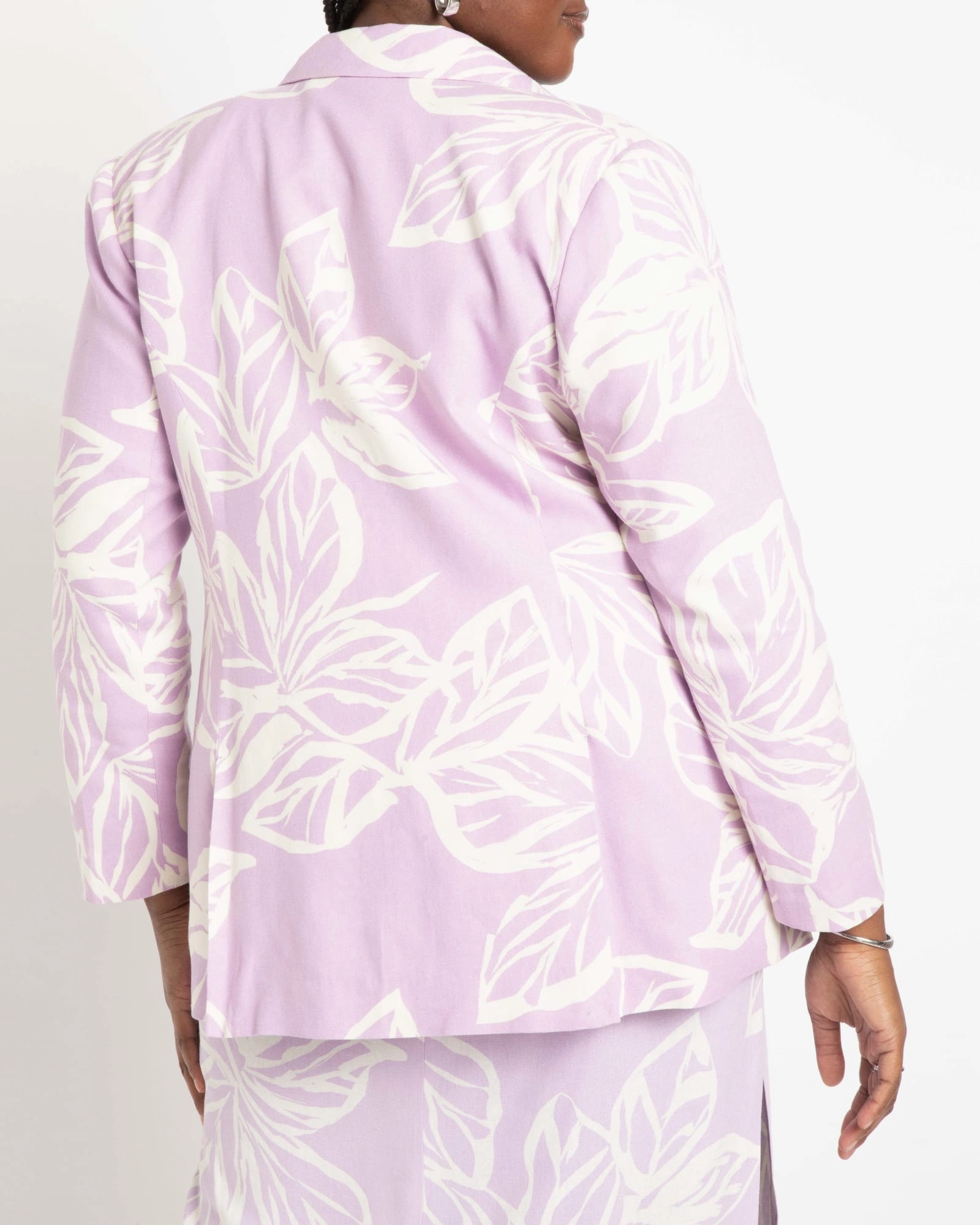 Printed Linen Oversized Blazer | Chalk Art - Lilac Insulated Fashion