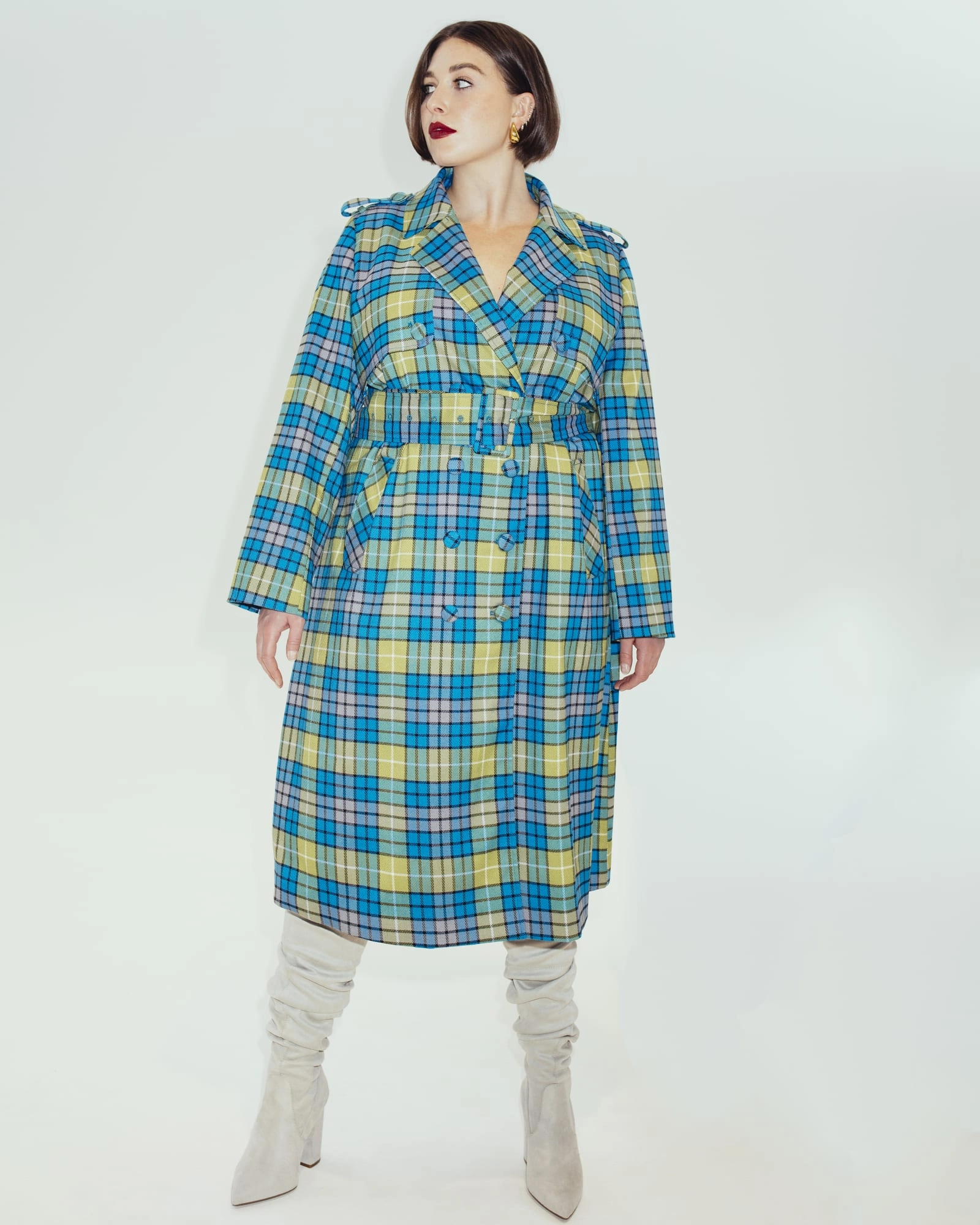 Convertible Features The Eliza Plaid Trench Coat | Blue