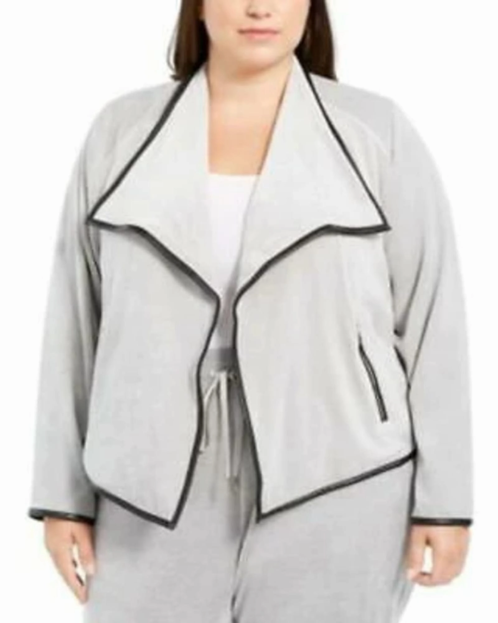 Spread Calvin Klein Women's Plus Contrast-Trim Flyaway Jacket Grey Size 1X | Gray