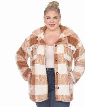 Plaid Shacket | Coffee/White suitable for outdoor adventures High Collar Fit