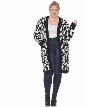 Leopard Print Open Front Sherpa Coat | Black/White Windproof Layer