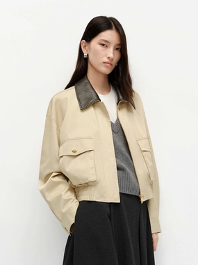 PU Collar Short Jacket Quick Drying Comfy Fit Piece
