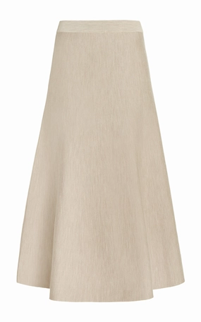 Freddie Knit Midi Skirt in Oatmeal Merino Wool Cashmere Outfit Display