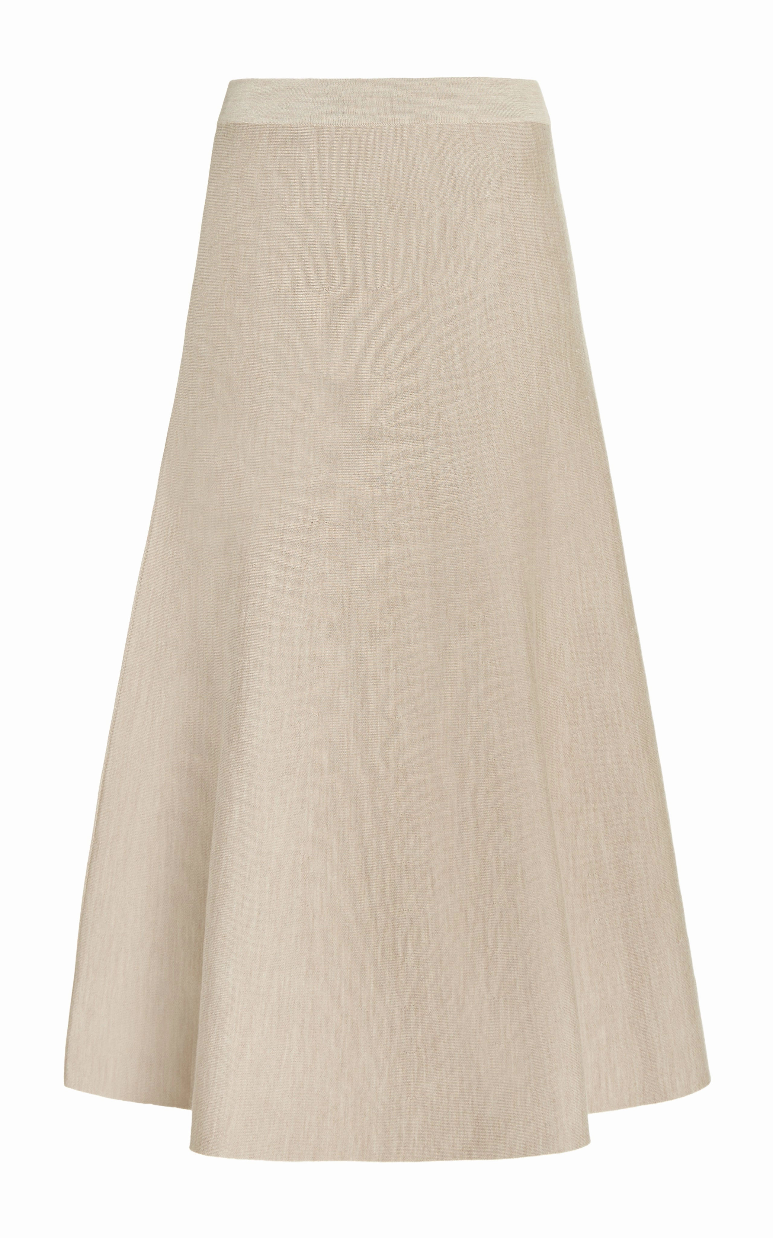 Freddie Knit Midi Skirt in Oatmeal Merino Wool Cashmere Fold Over Design Fringe Detail