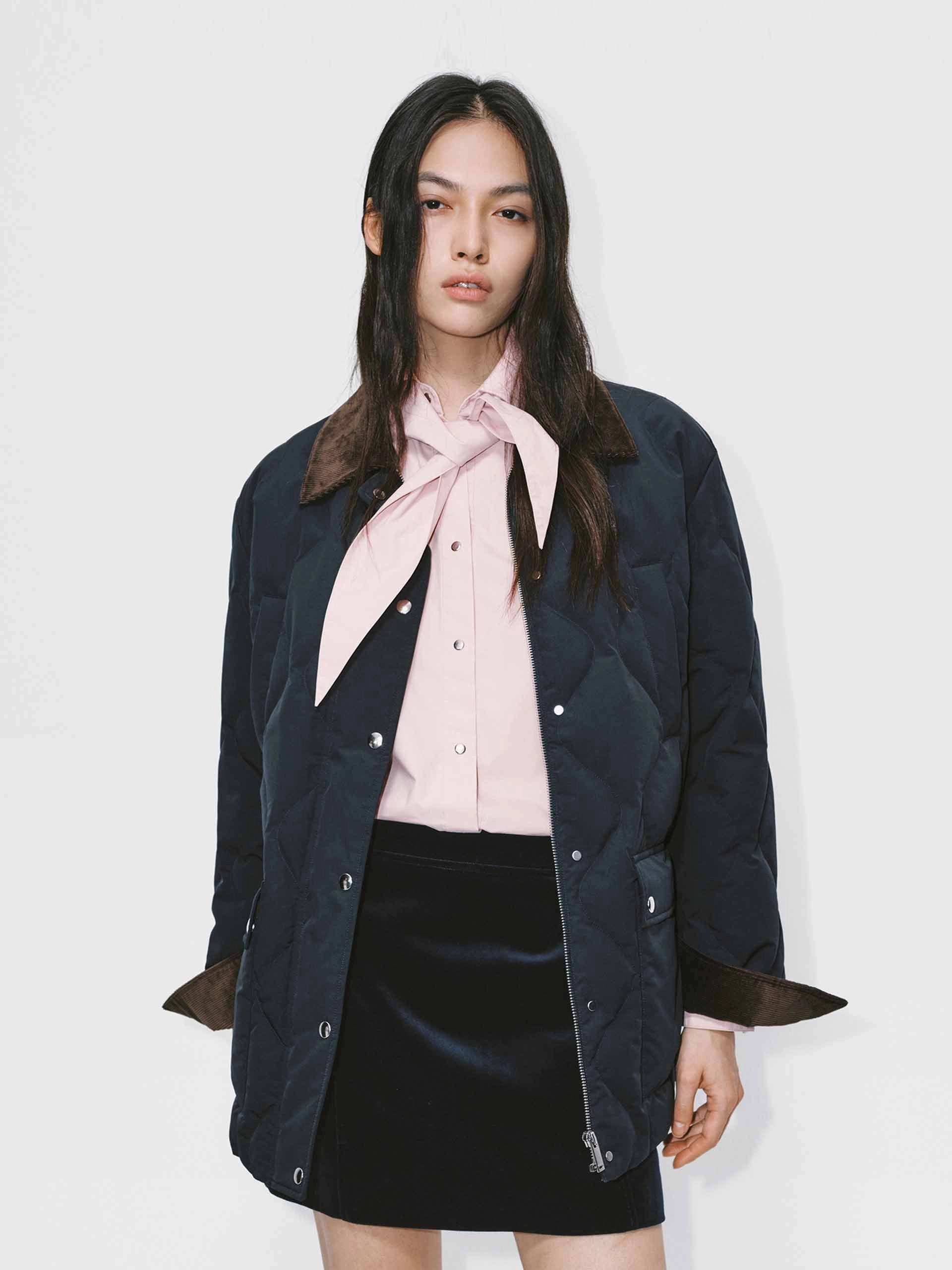 Layered Neckline Fur Collar Down Jacket