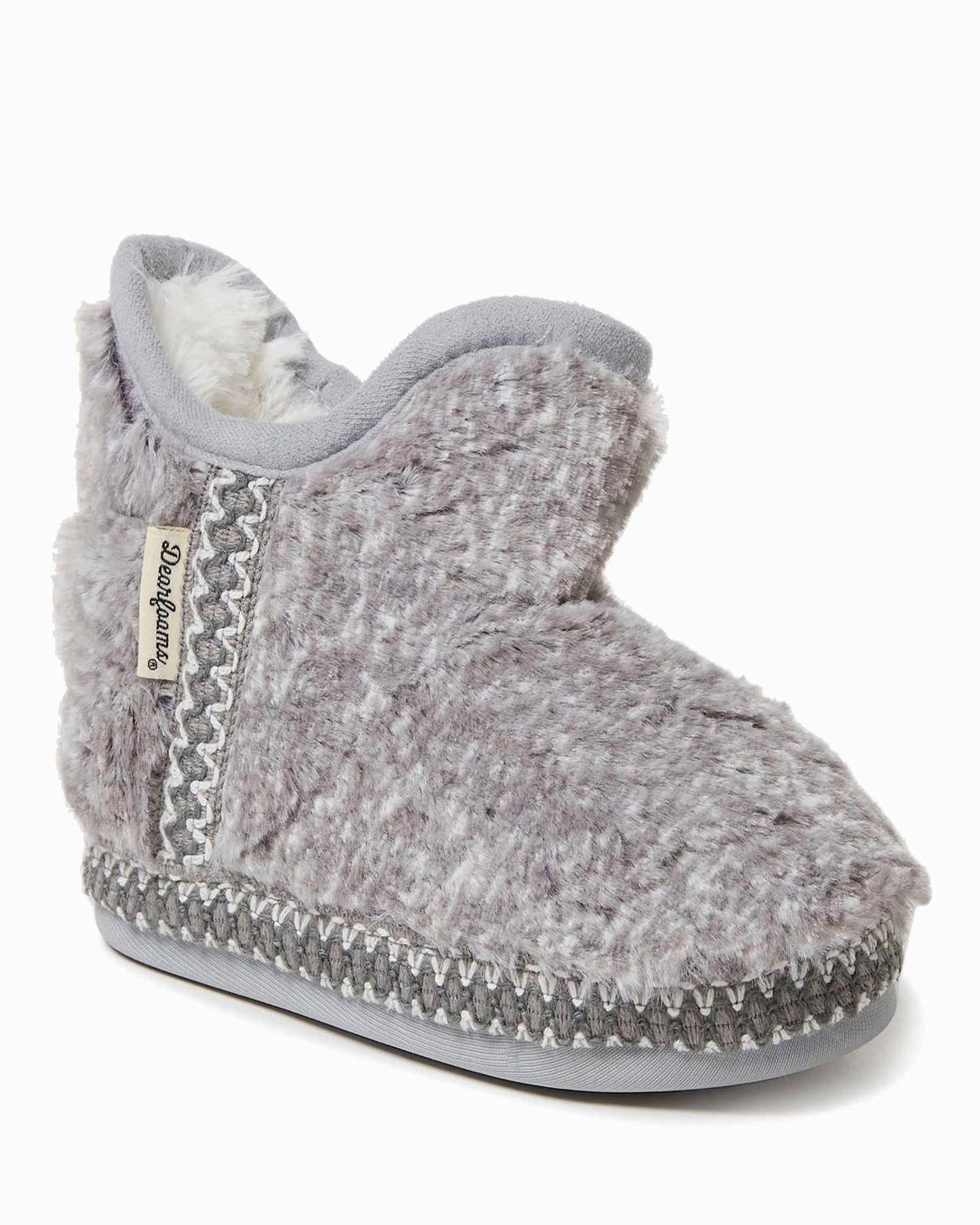 Dearfoams Kid's Girls Charlotte Fuzzy Bootie Slipper Comfort Memory Foam