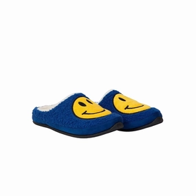 Deer Stags Clogs Men's US 8 Blue Smiley Face Faux Fur Slip On Slippers GBNC533 Outdoor Footwear