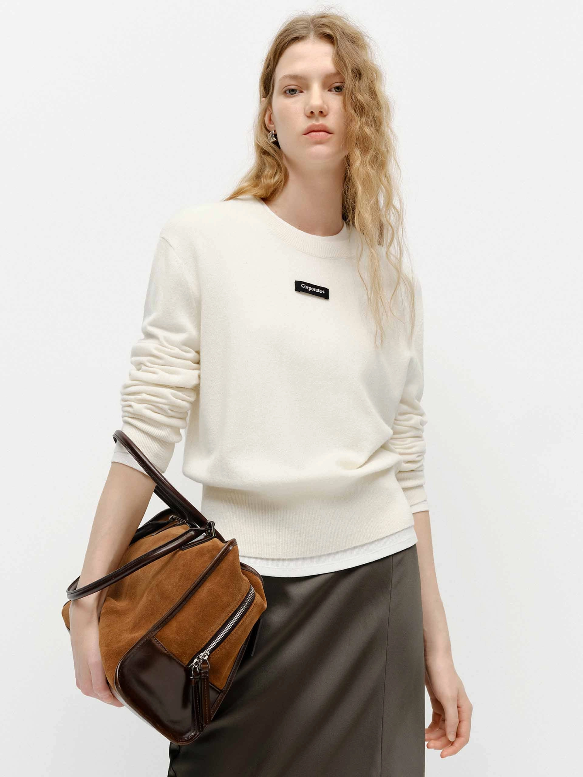 Winter Ready Layer Breathable Design Fit Front Letter Crewneck Top