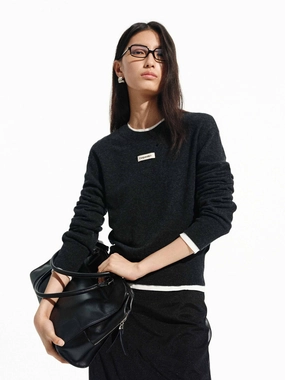 Winter Must-Have Knit Front Letter Crewneck Top