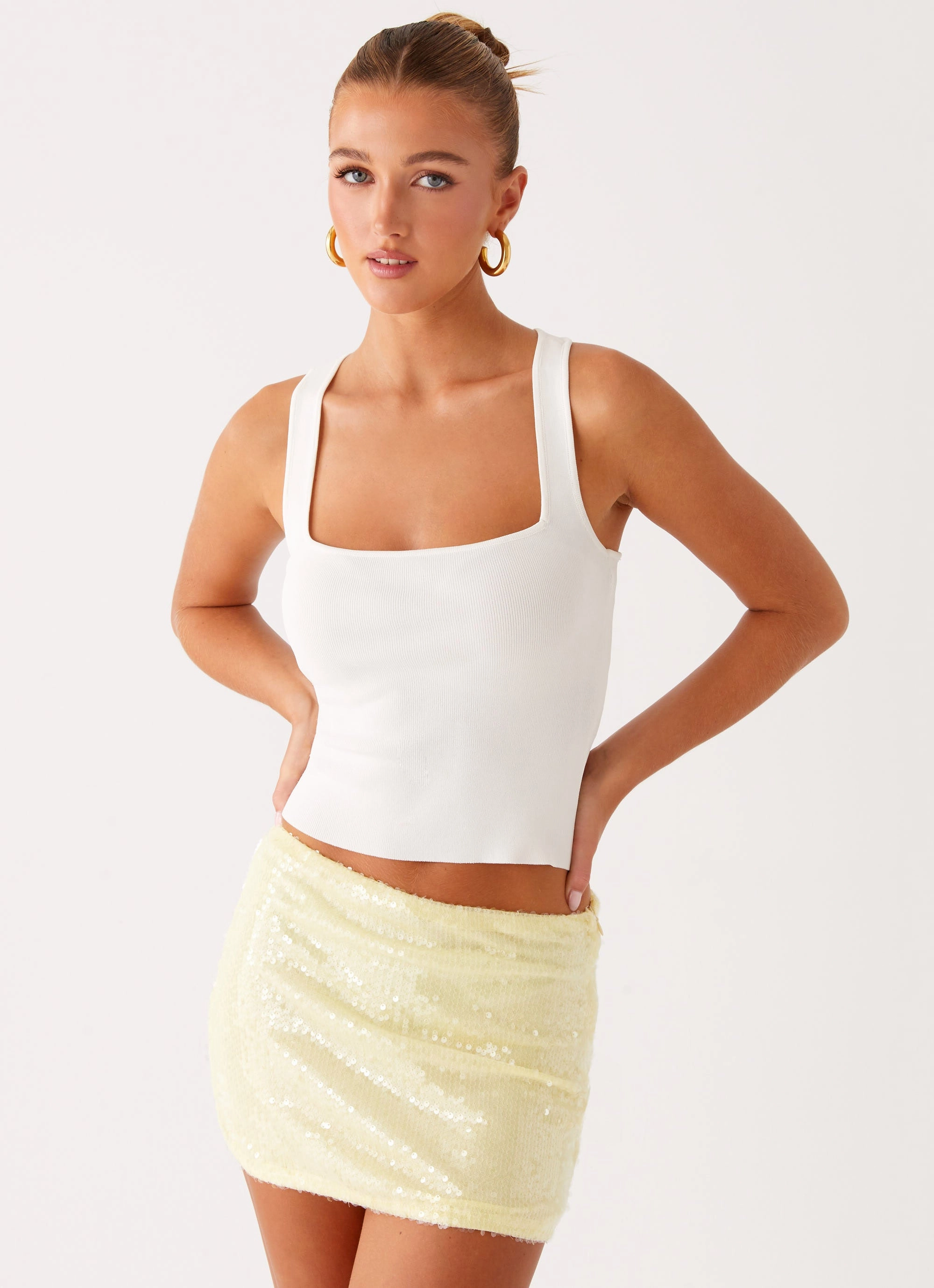 Nostalgic Nights Sequin Mini Skirt - Lemon Spritz Weekend Fashion