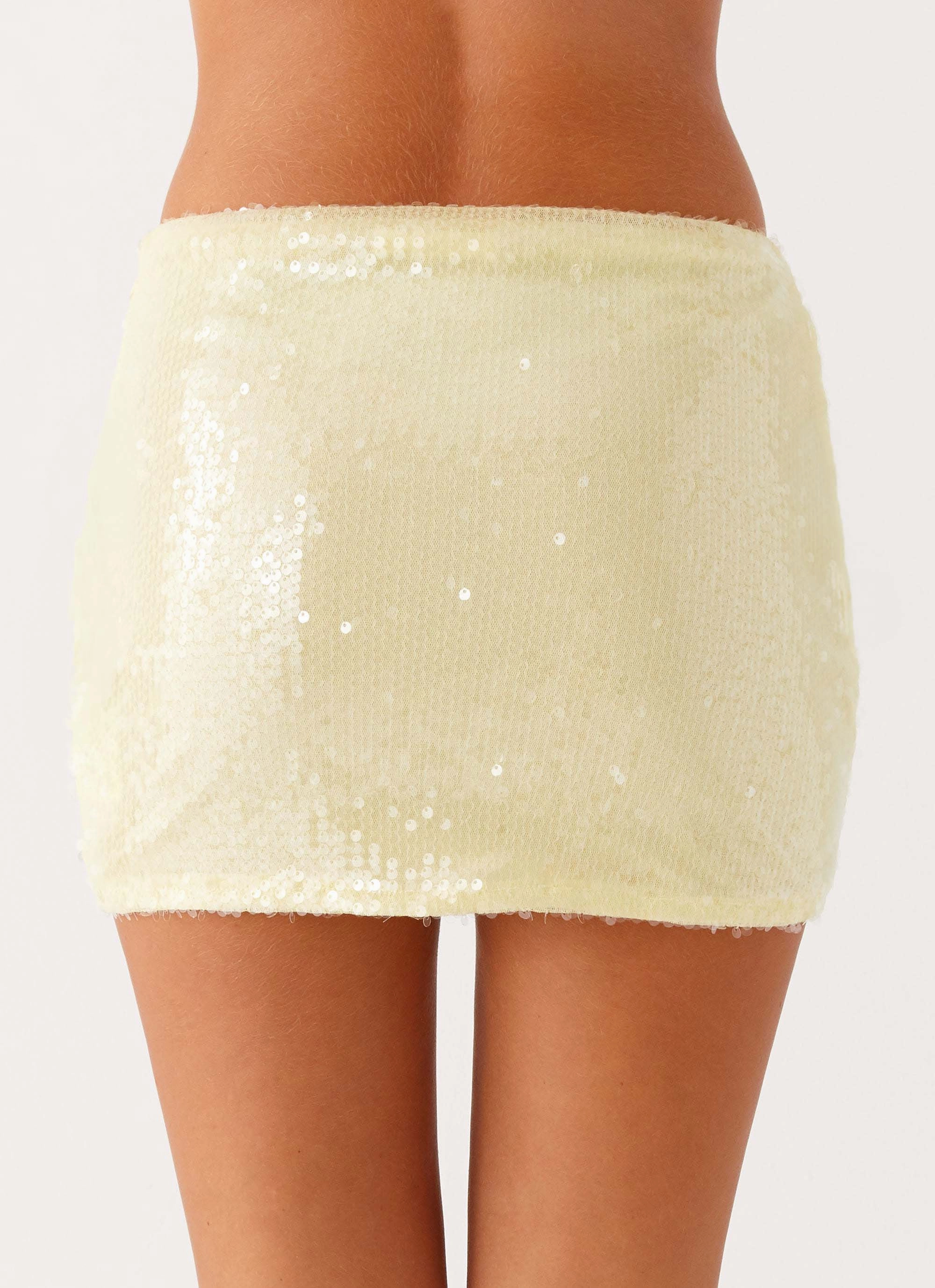Nostalgic Nights Sequin Mini Skirt - Lemon Spritz Soft Tones