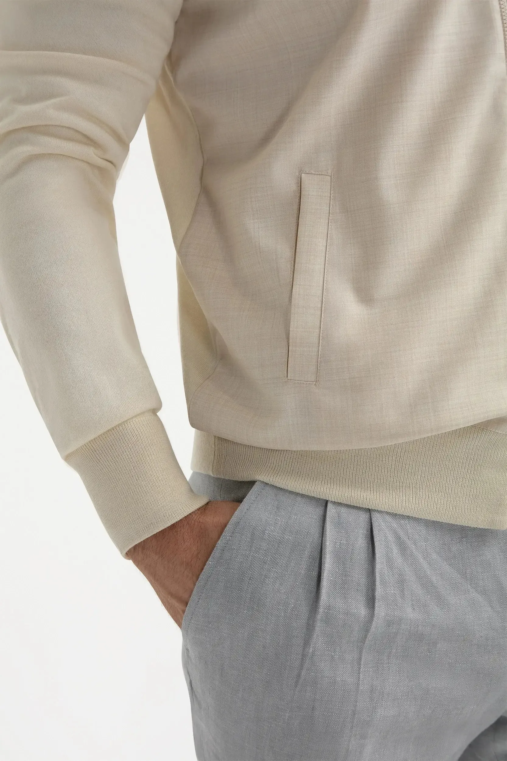 Cream wool & knit bomber - Made in Italy Odor Control Treatment Flexible Side Gussets